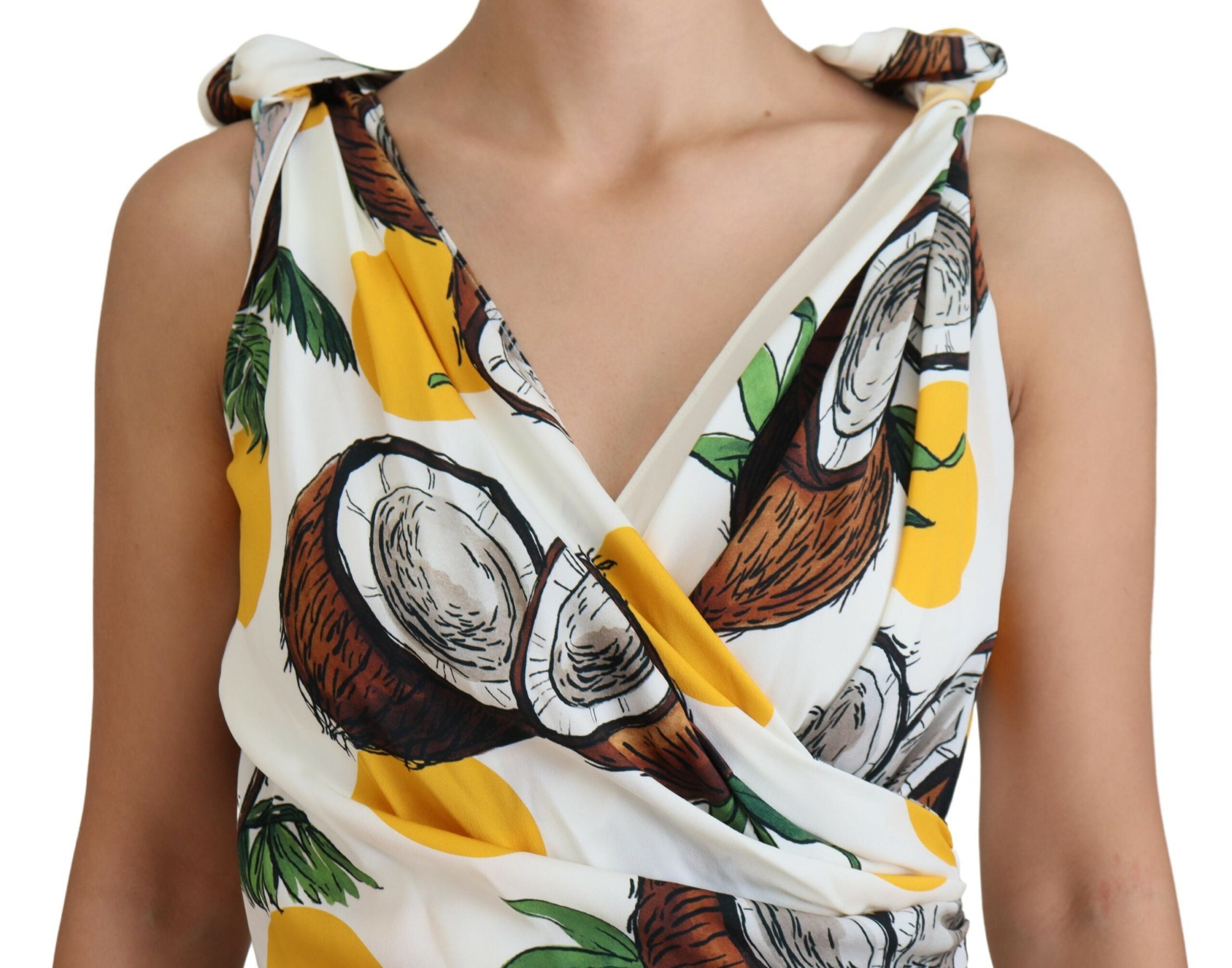 White Coconut Print Sheath Mini Silk Dress - ventzia