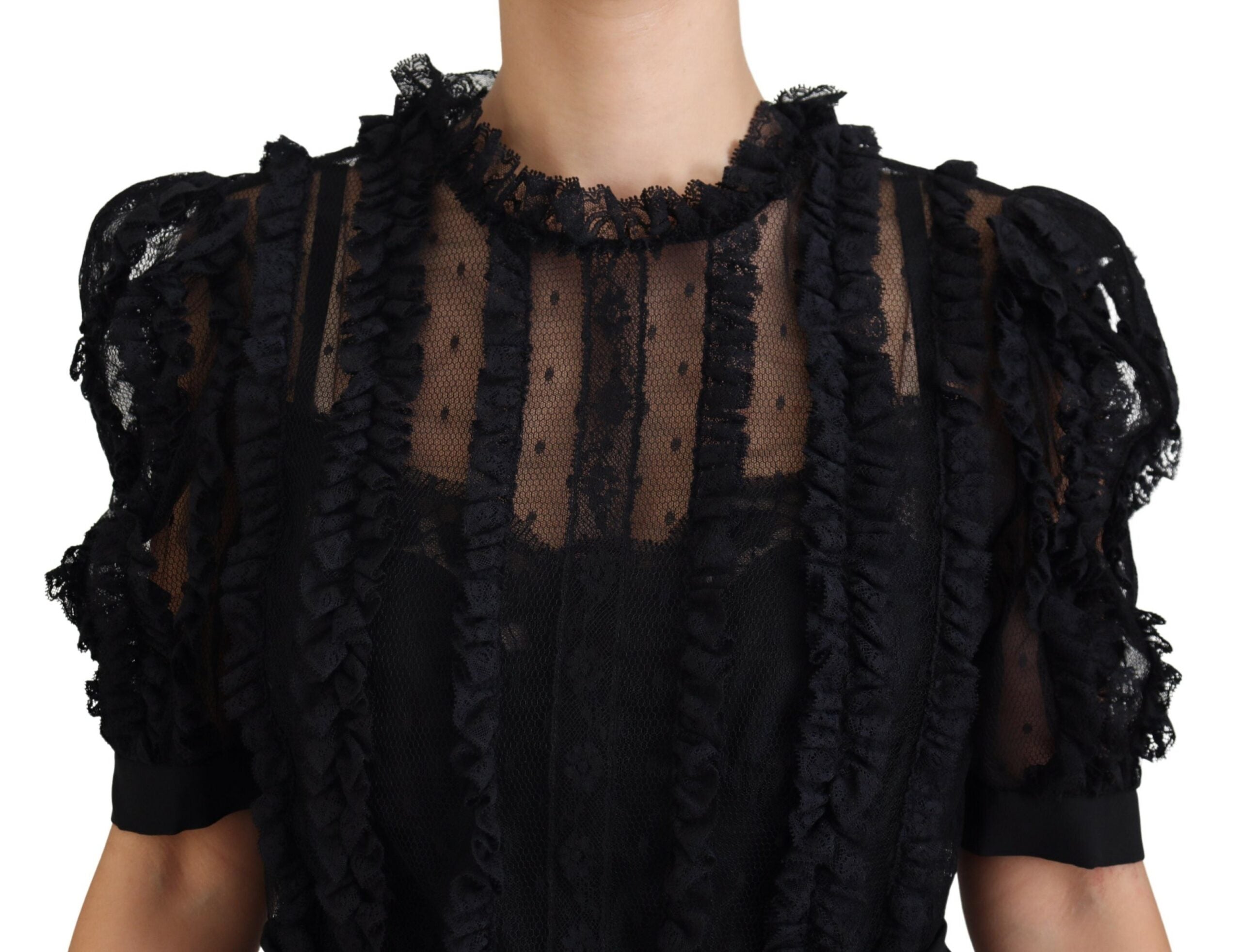 Black Lace Trim A-line Mini Nylon Dress - ventzia