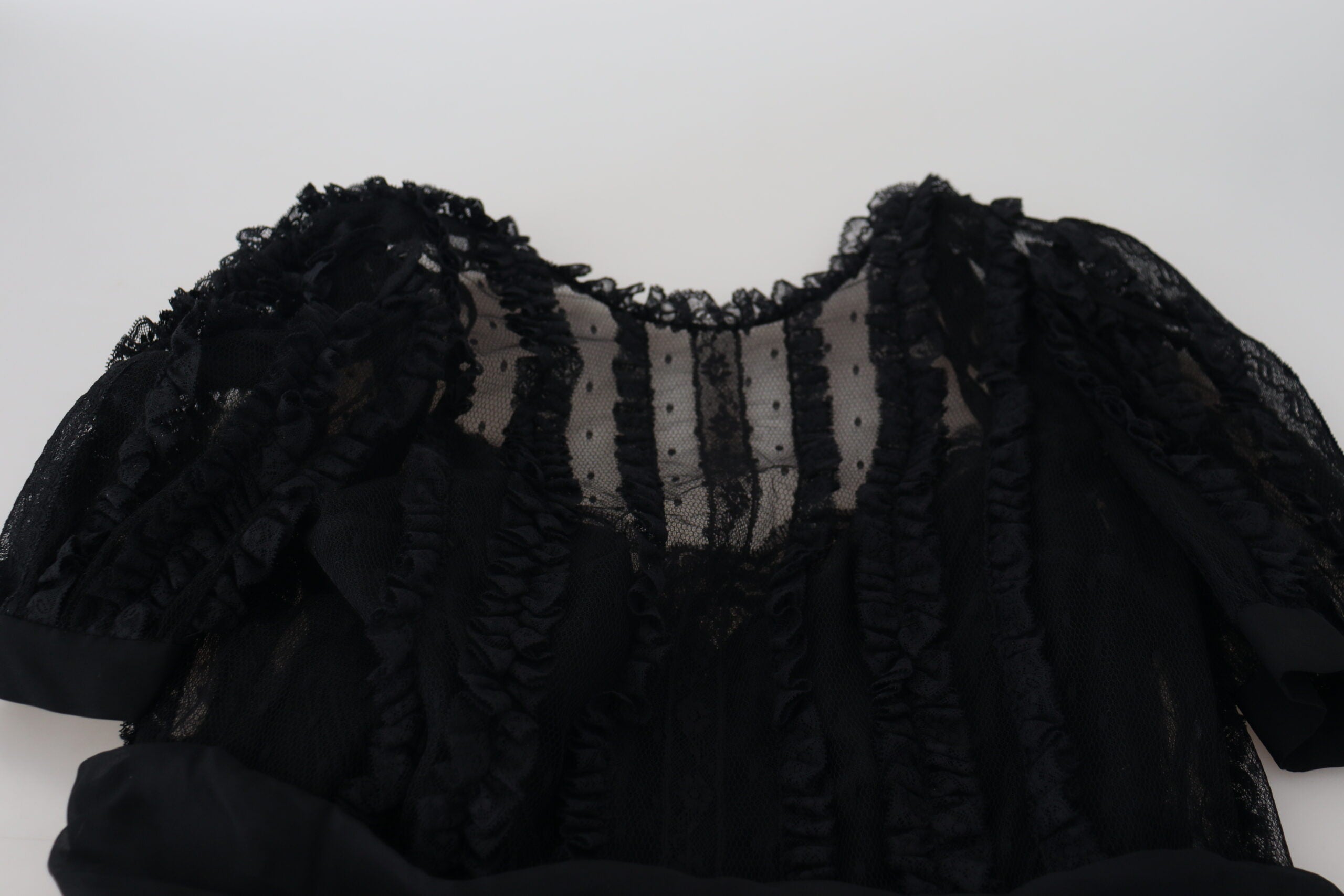 Black Lace Trim A-line Mini Nylon Dress - ventzia