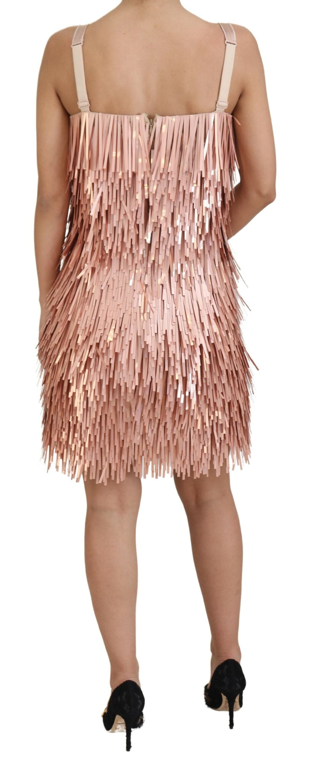 Pink Tinsel Sleeveless Shift A-line Dress - ventzia