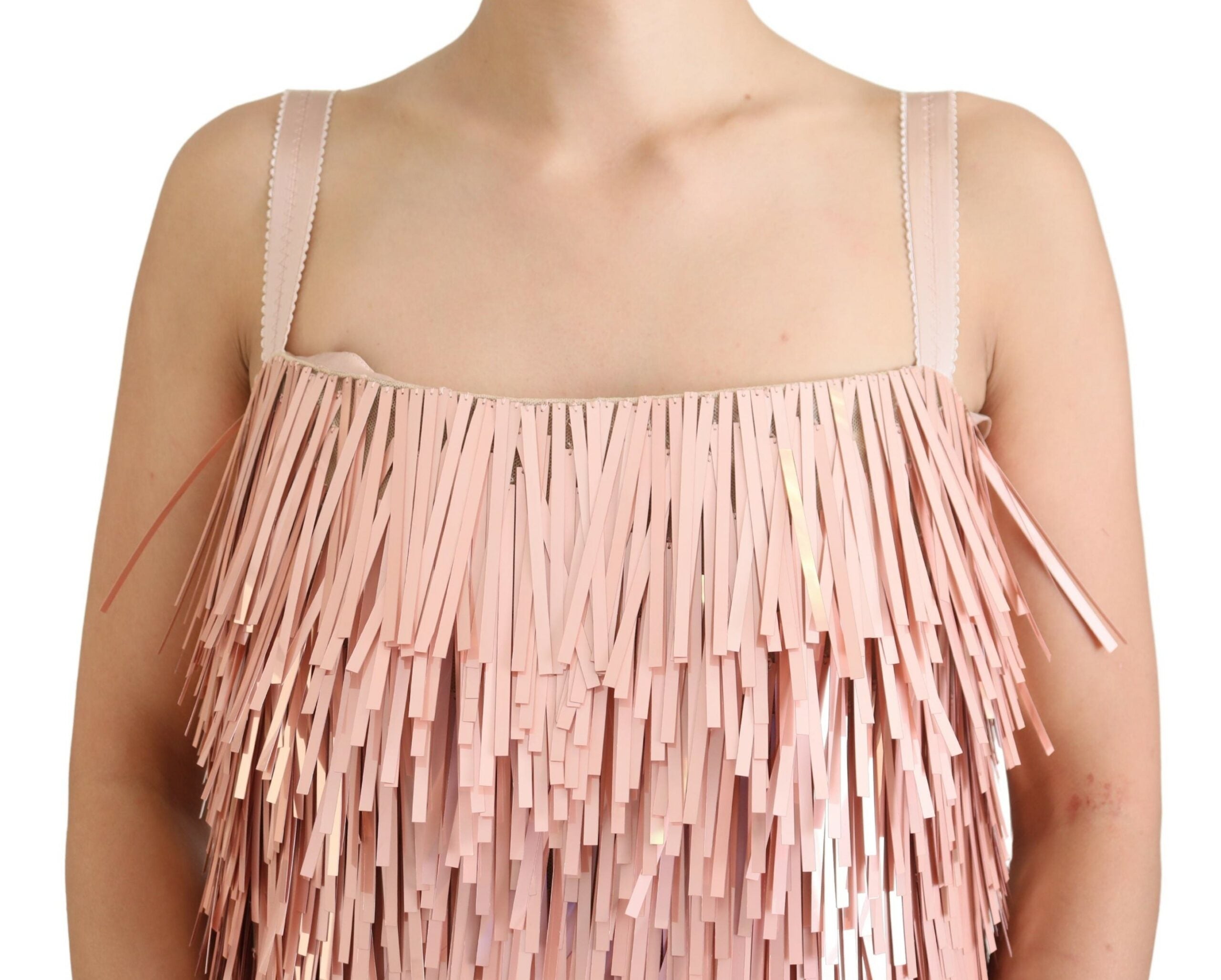 Pink Tinsel Sleeveless Shift A-line Dress - ventzia