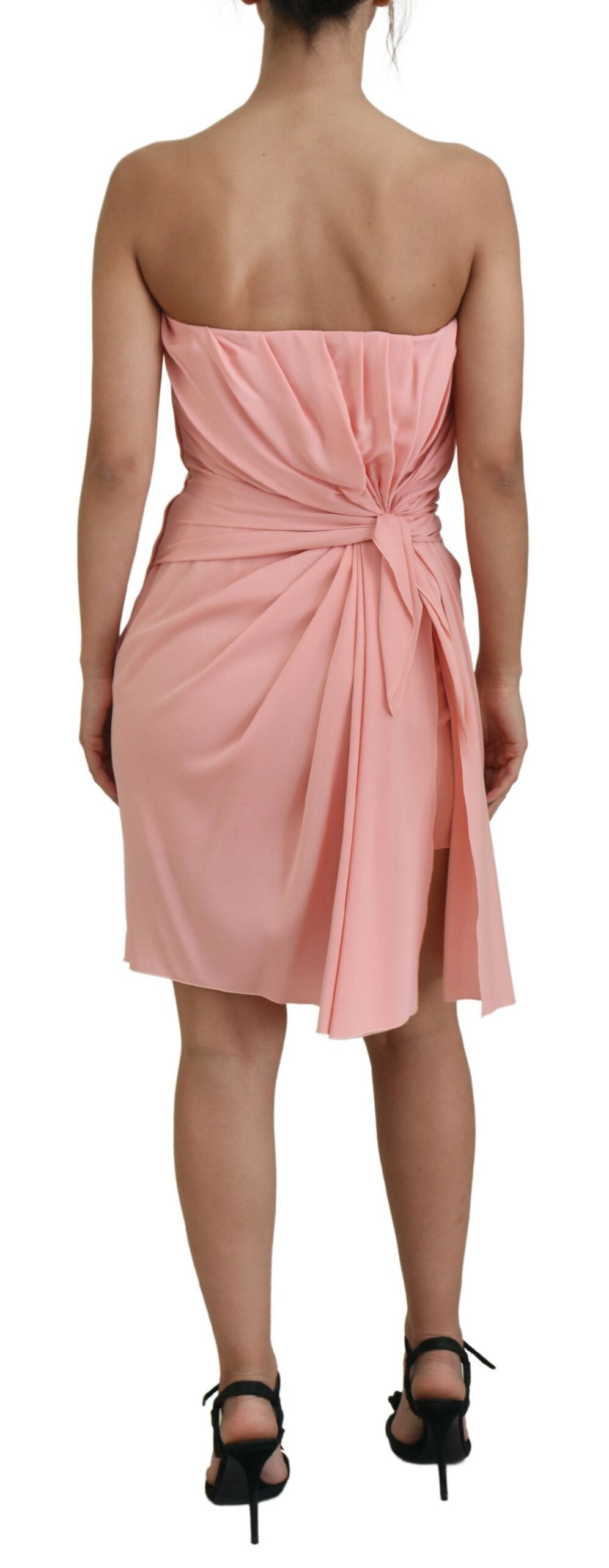 Pink Silk Stretch Strapless Sheath Dress - ventzia