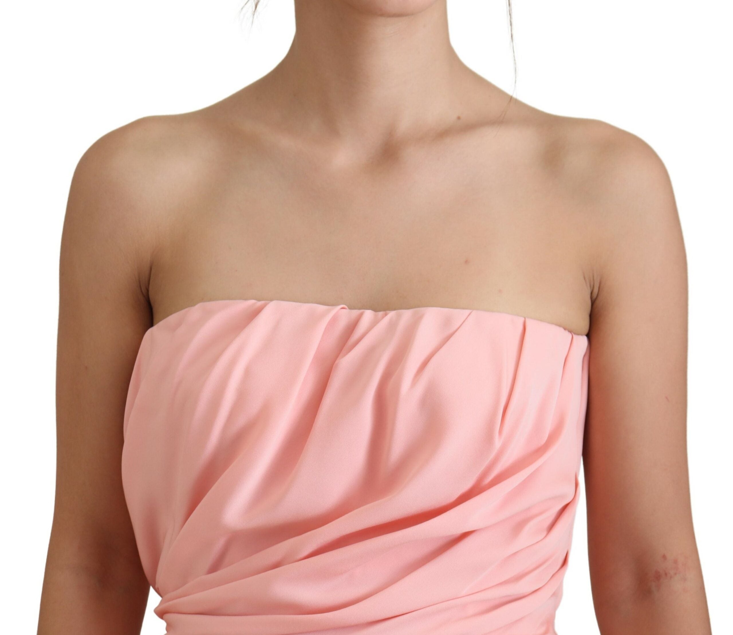 Pink Silk Stretch Strapless Sheath Dress - ventzia