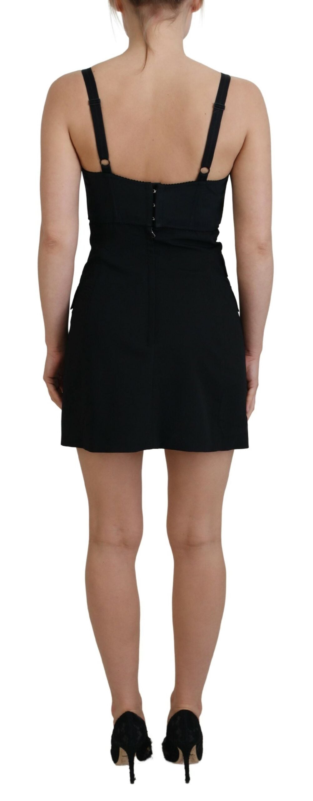 Black Fit Wool Stretch Sheath Mini Dress - ventzia