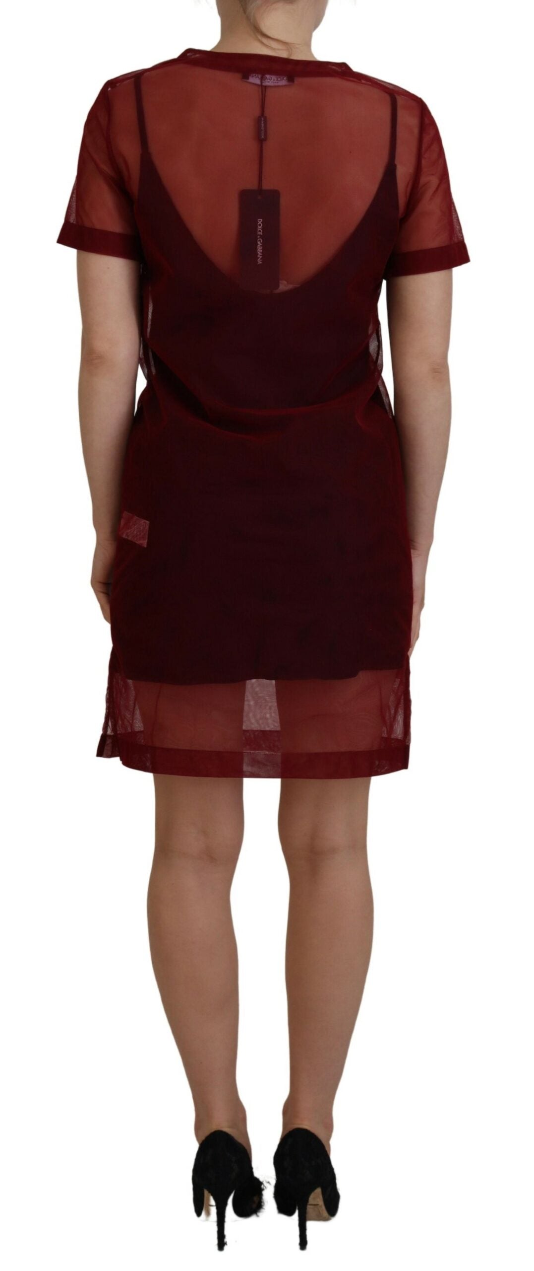 Maroon Nylon Two Layer Shift Mini Dress - ventzia