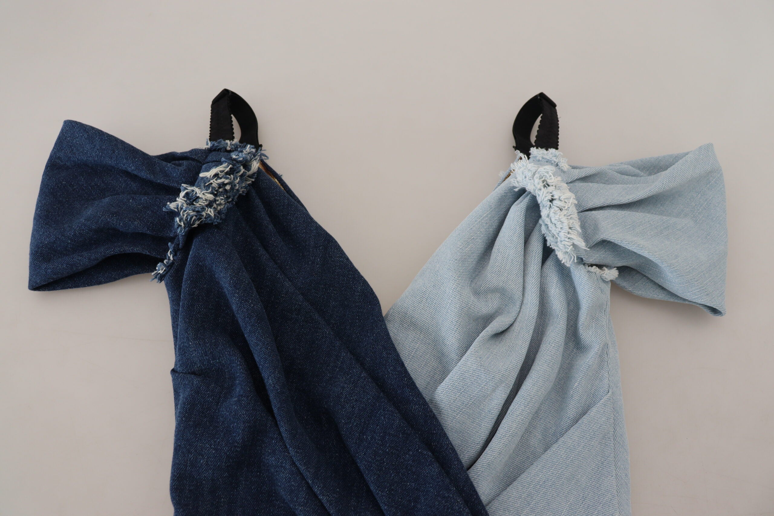Two Tone Blue Patchwork Denim Mini Dress - ventzia