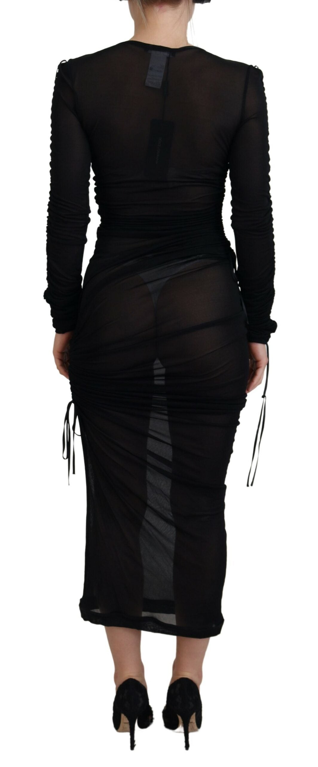 Black Viscose Bodycon Sheath Midi Dress - ventzia