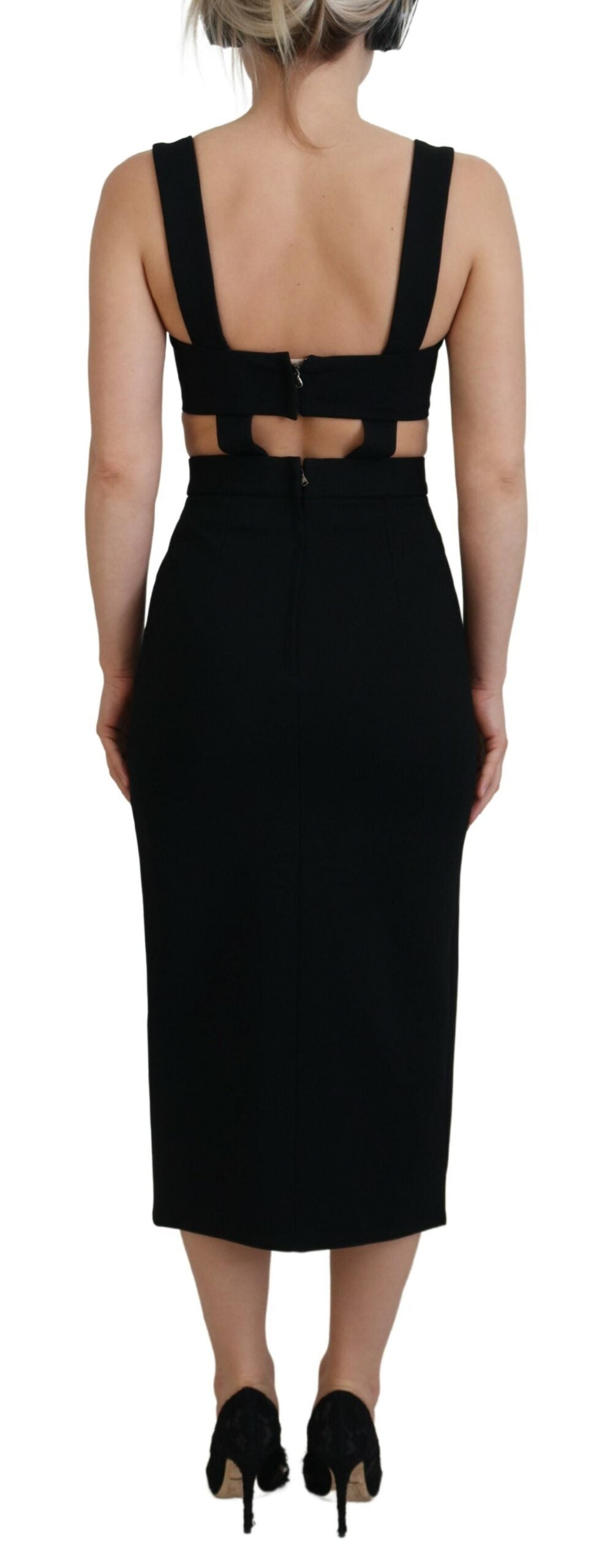 Black Viscose Bodycon Sheath Midi Dress - ventzia