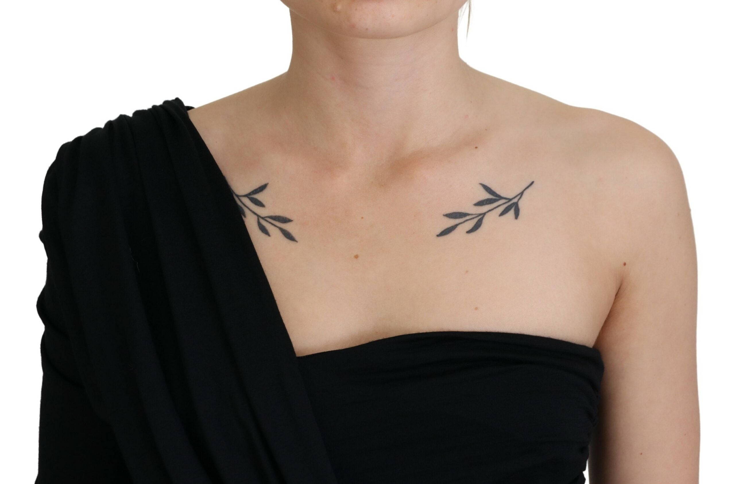 Black Wrap Sheath One Shoulder Wool Dress - ventzia