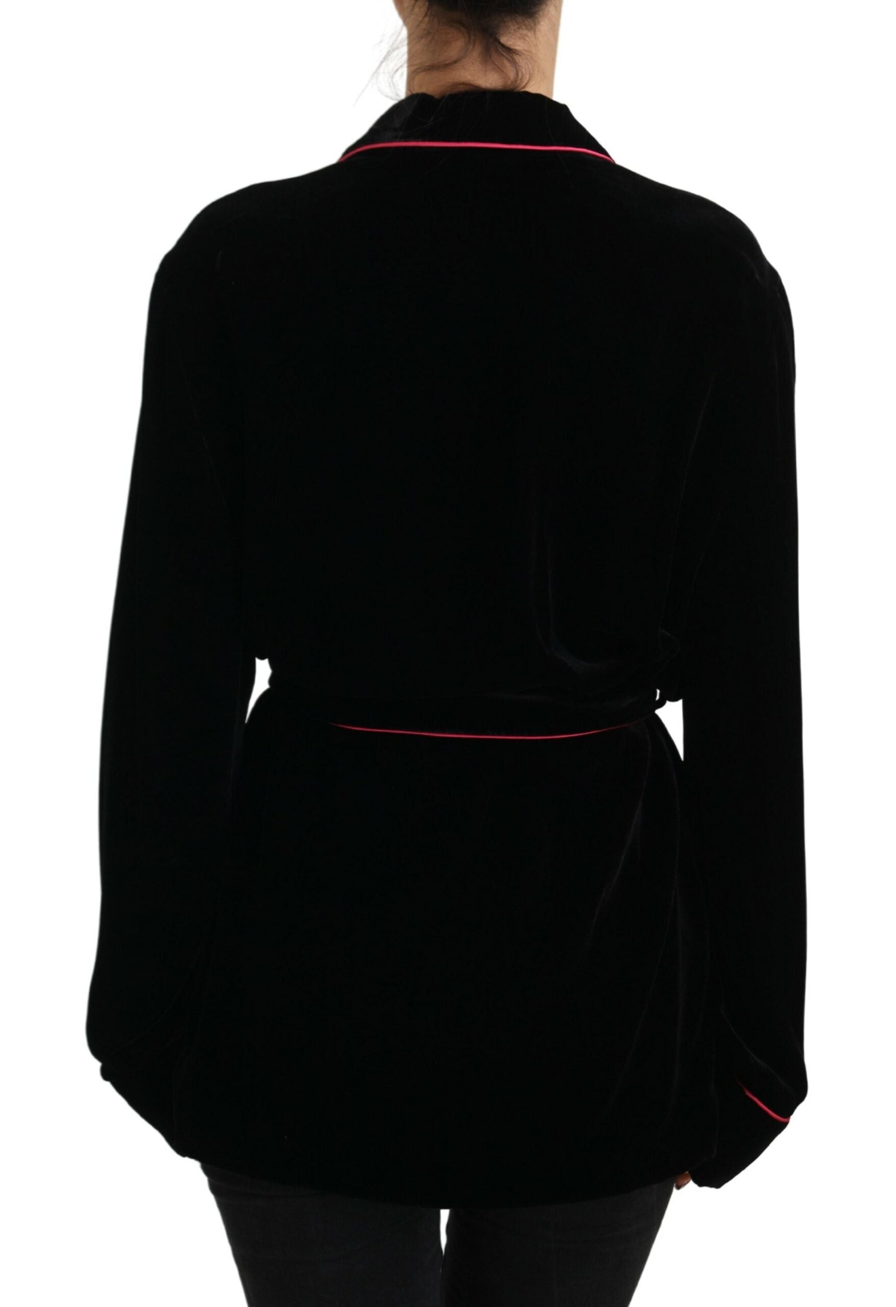 Black Button Belted Blazer Viscose Jacket - ventzia
