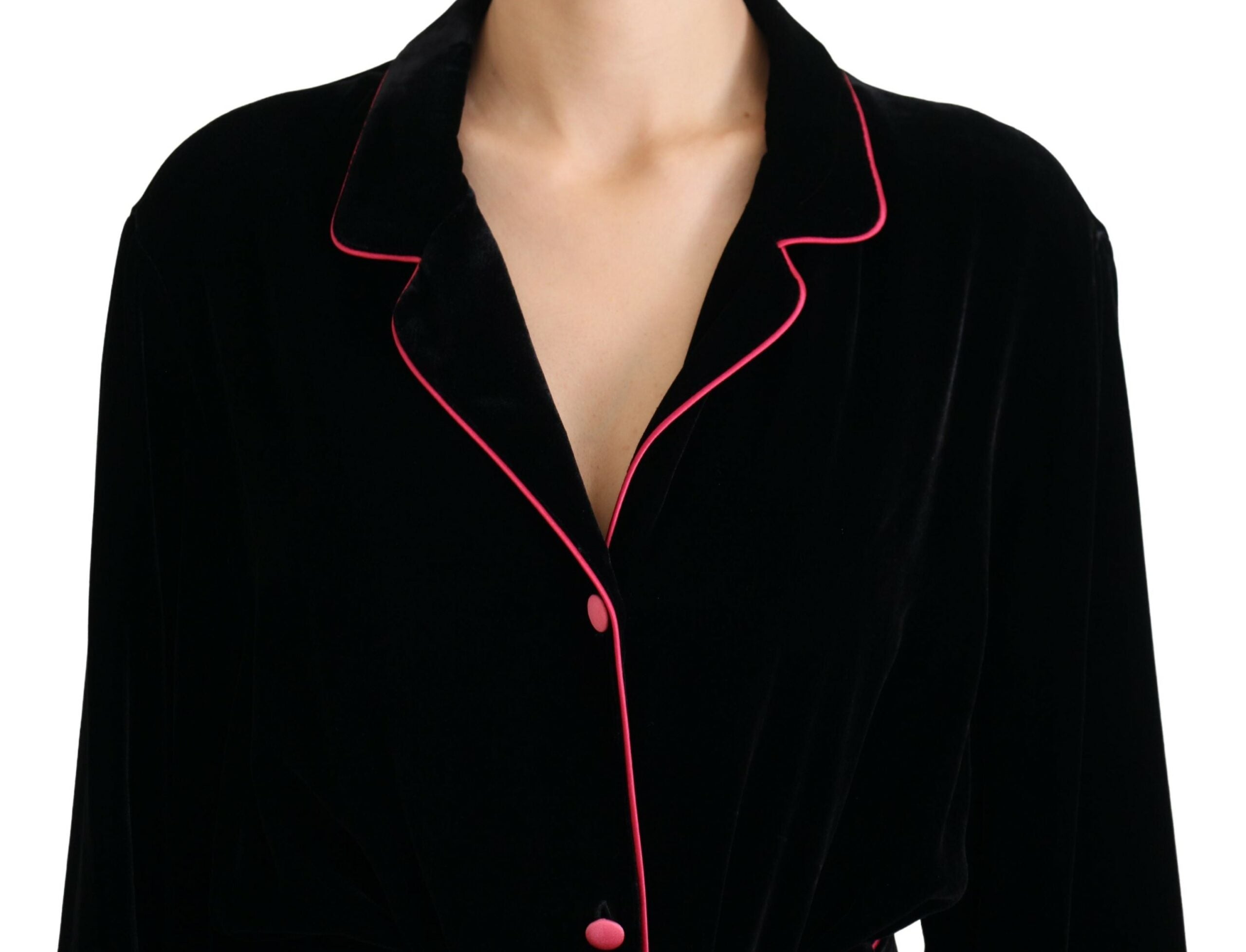 Black Button Belted Blazer Viscose Jacket - ventzia