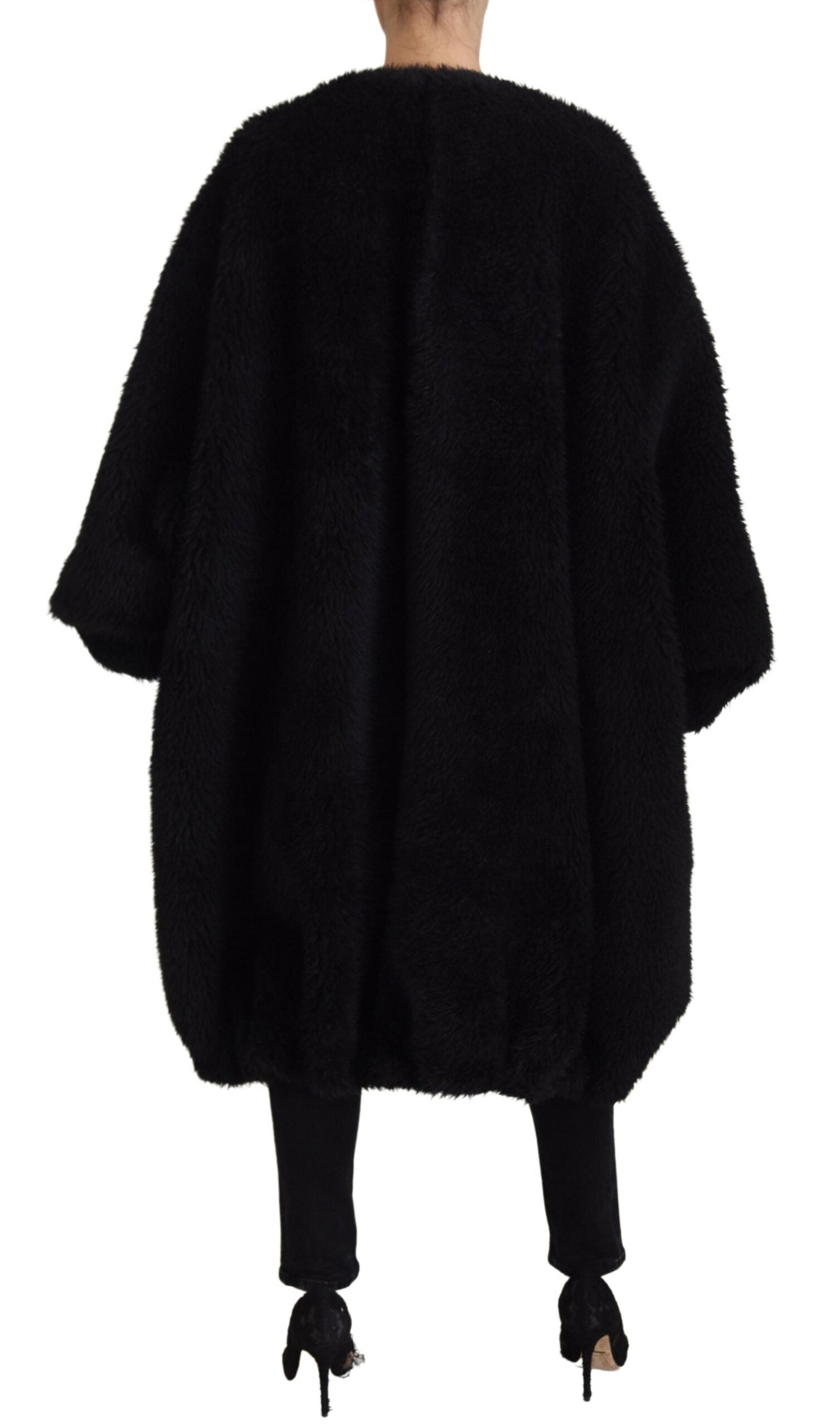 Black Cashmere Blend Faux Fur Coat Jacket - ventzia