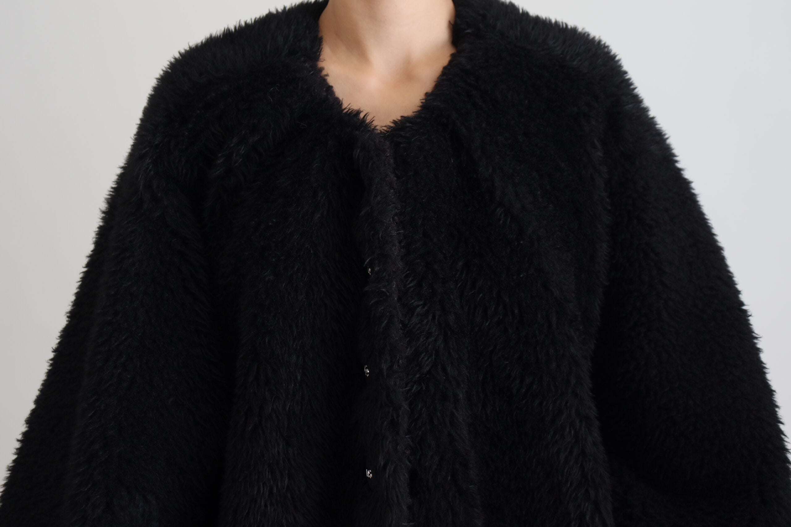 Black Cashmere Blend Faux Fur Coat Jacket - ventzia