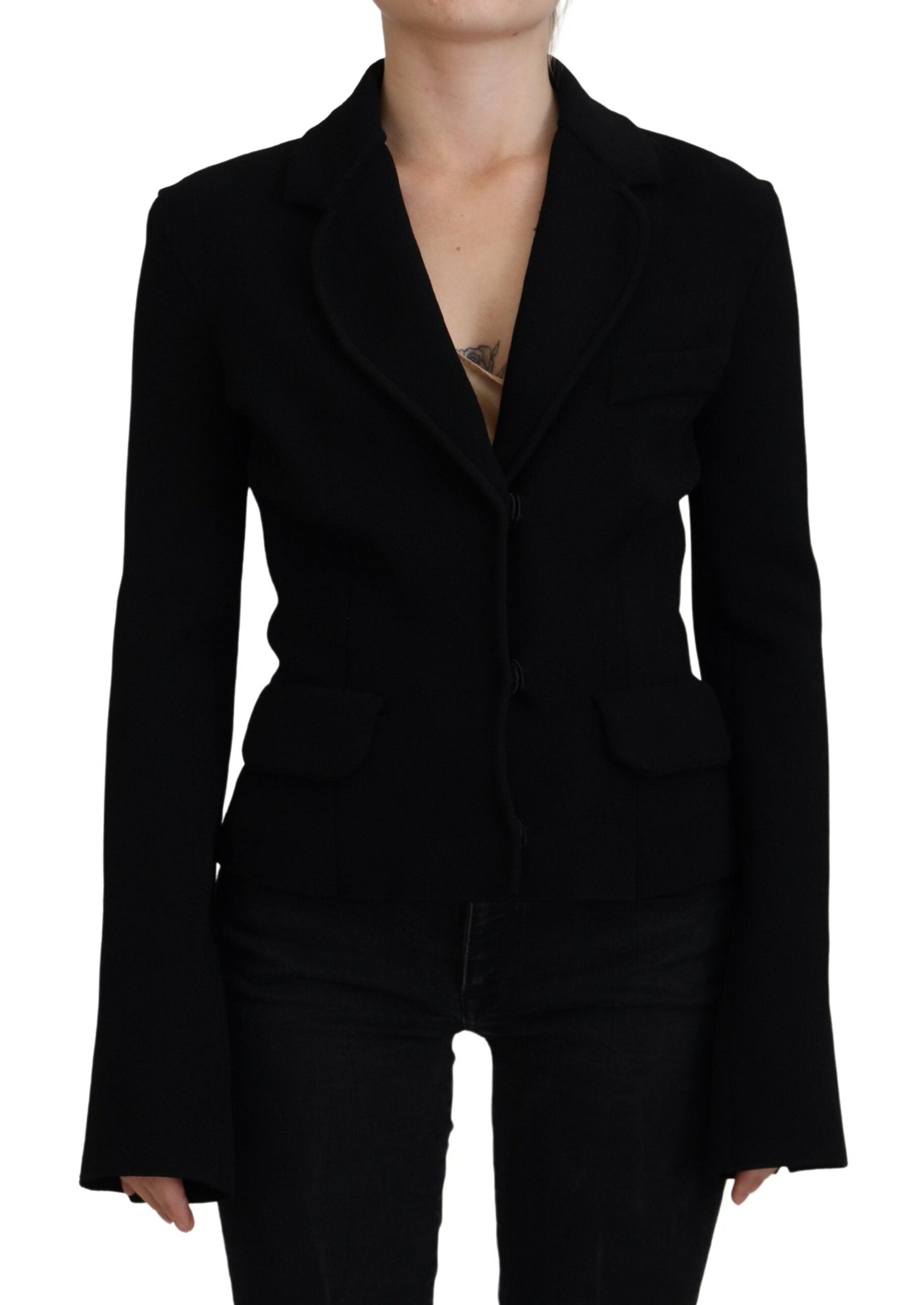 Black Button Cardigan Blazer Viscose Jacket - ventzia