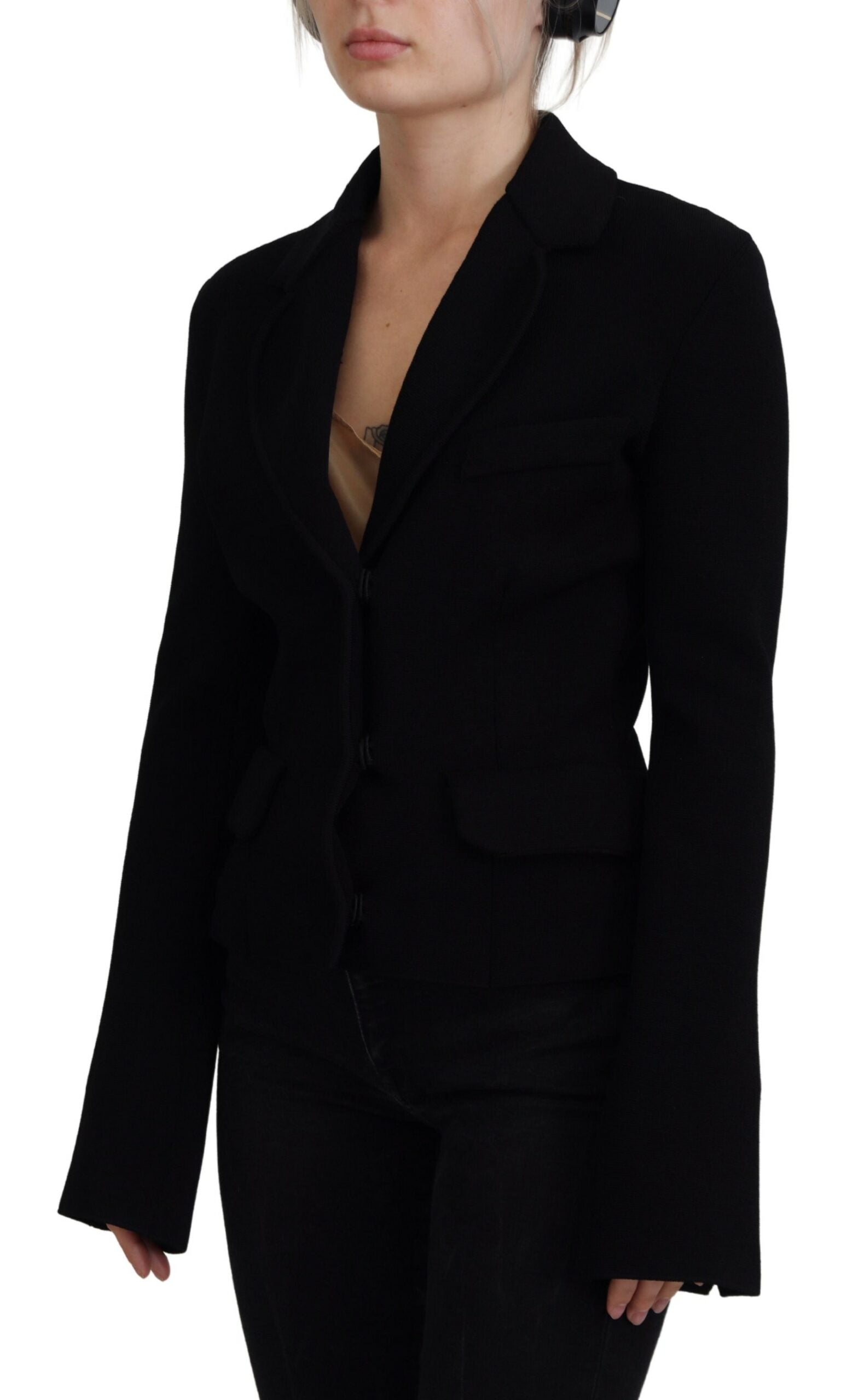 Black Button Cardigan Blazer Viscose Jacket - ventzia