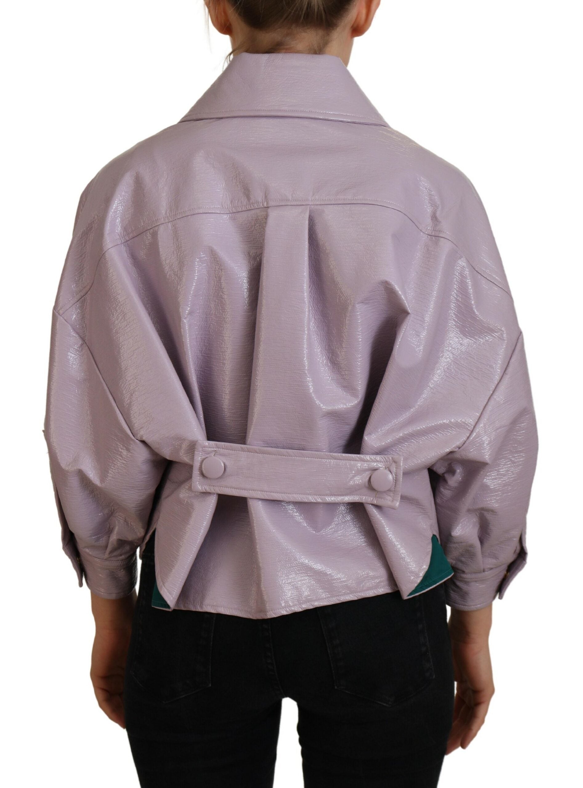 Purple Cotton Button Down Cropped Jacket - ventzia