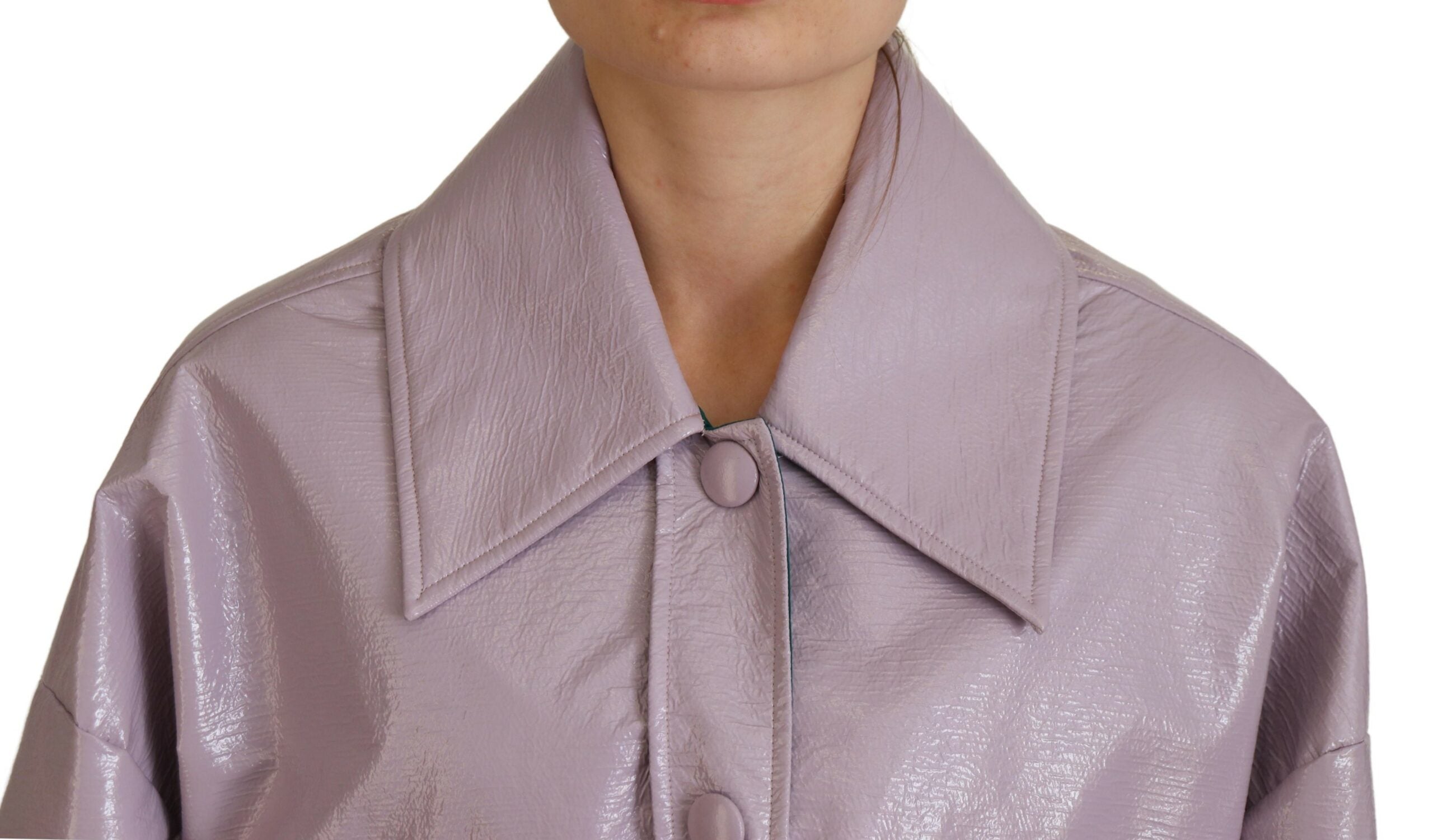 Purple Cotton Button Down Cropped Jacket - ventzia