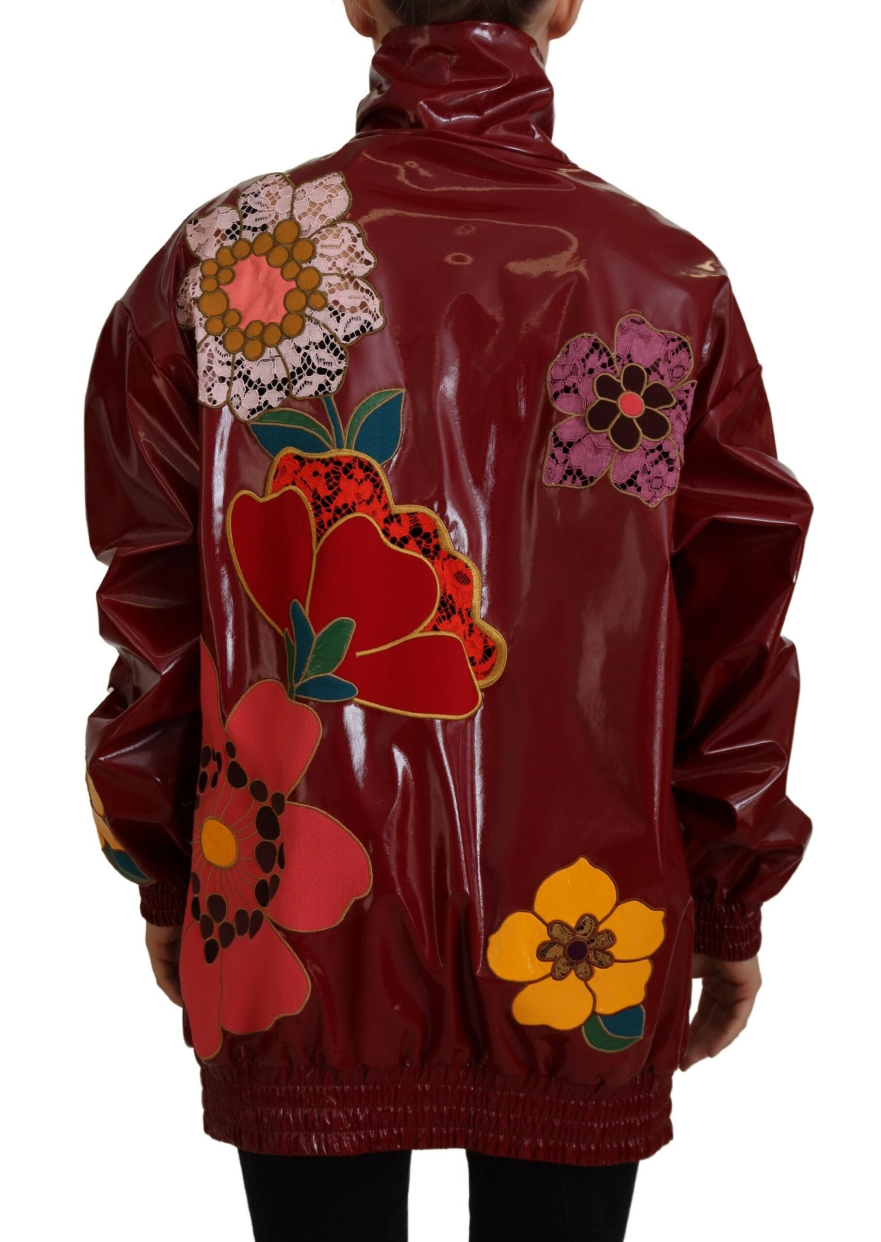 Maroon Floral Full Zip Polyester Women Jacket - ventzia