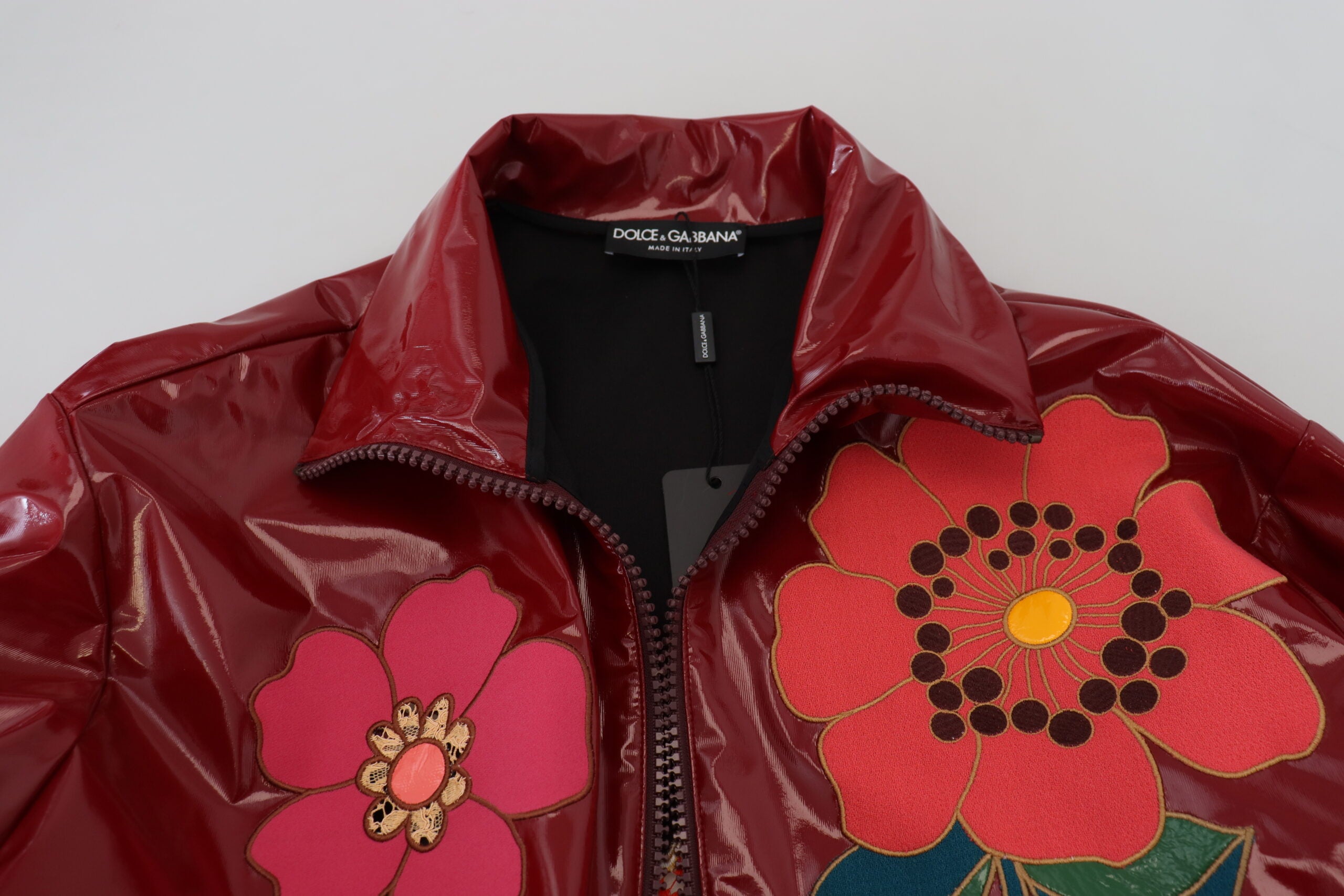 Maroon Floral Full Zip Polyester Women Jacket - ventzia
