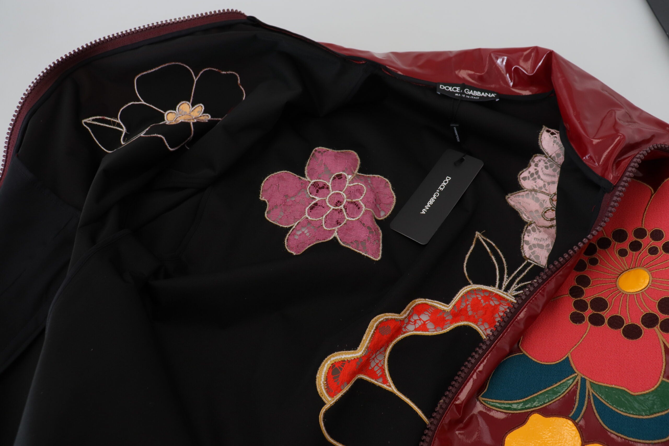 Maroon Floral Full Zip Polyester Women Jacket - ventzia