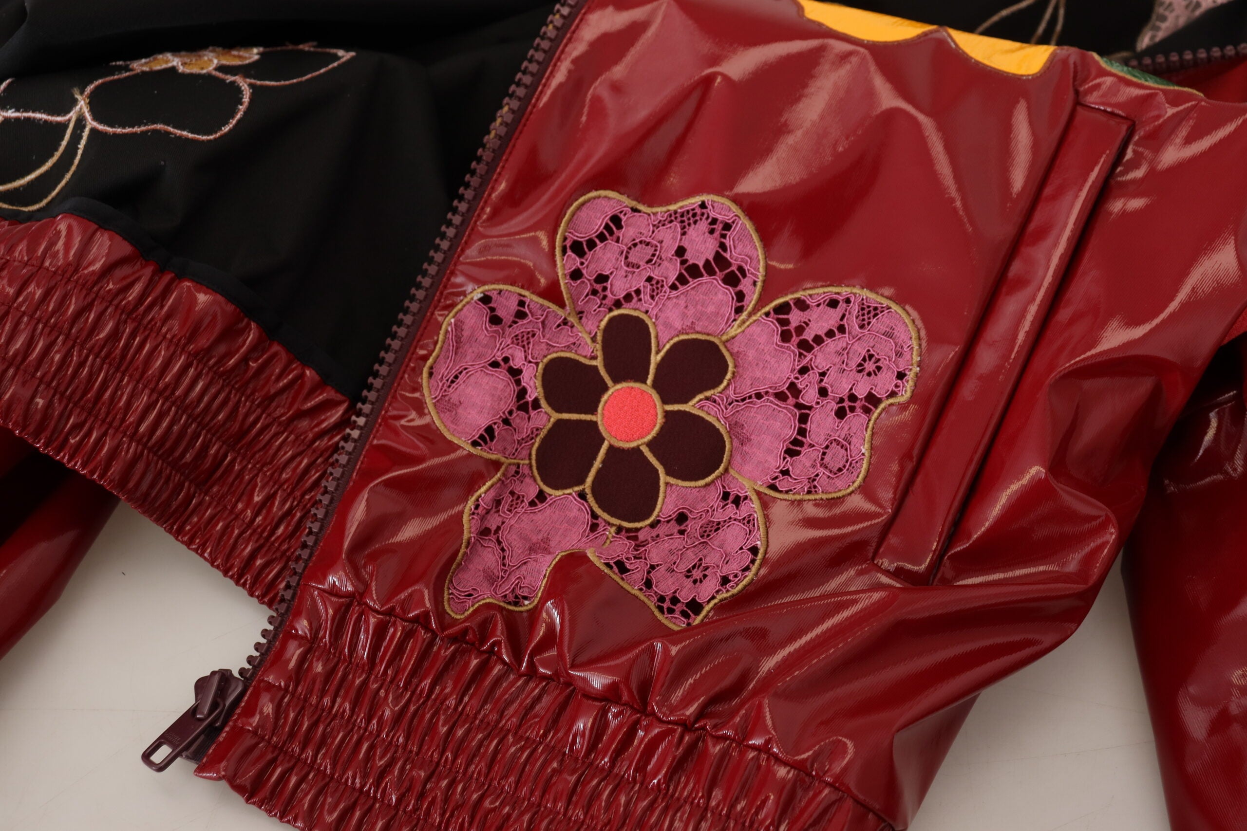 Maroon Floral Full Zip Polyester Women Jacket - ventzia