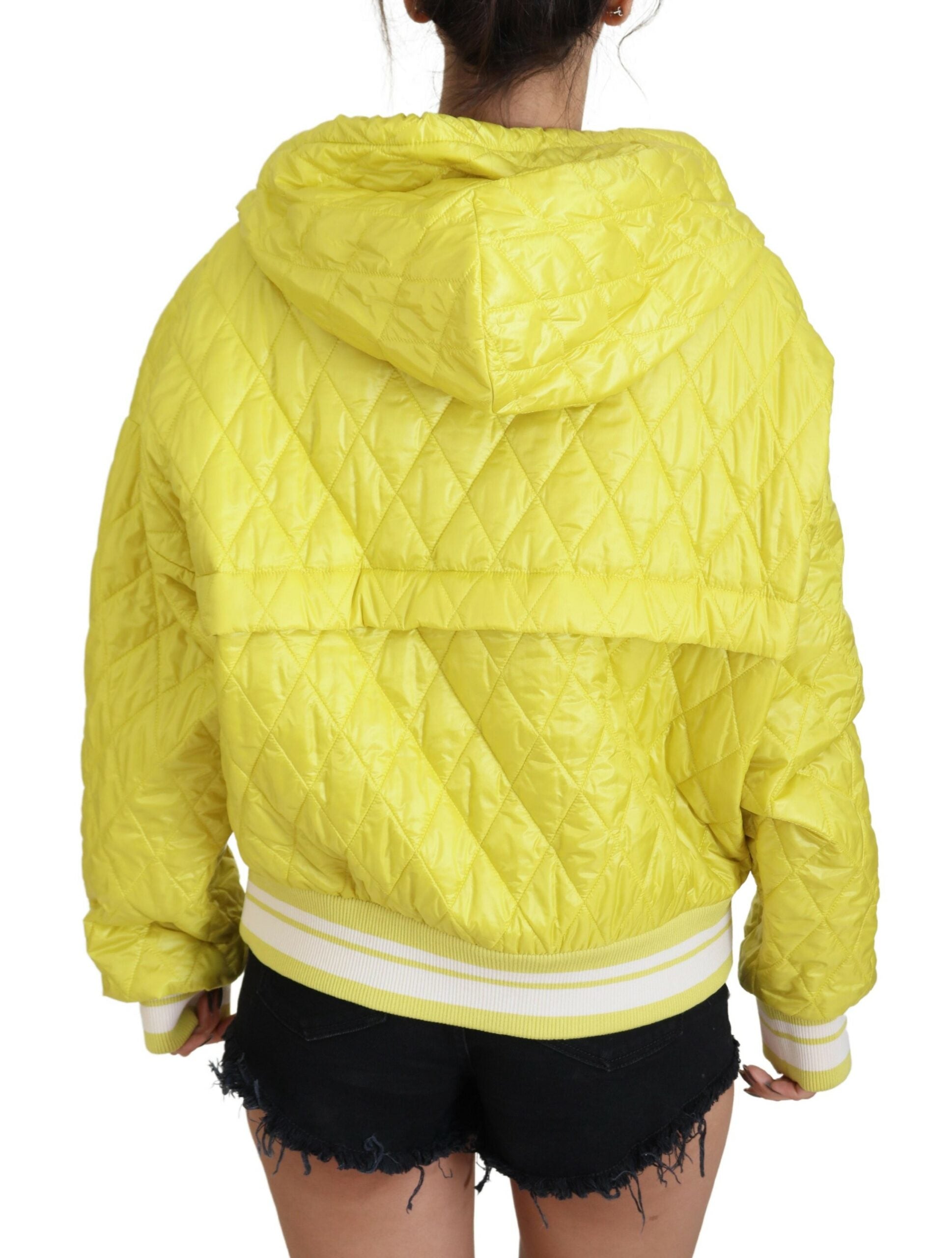 Yellow Nylon Quilted Hooded Pullover Jacket - ventzia