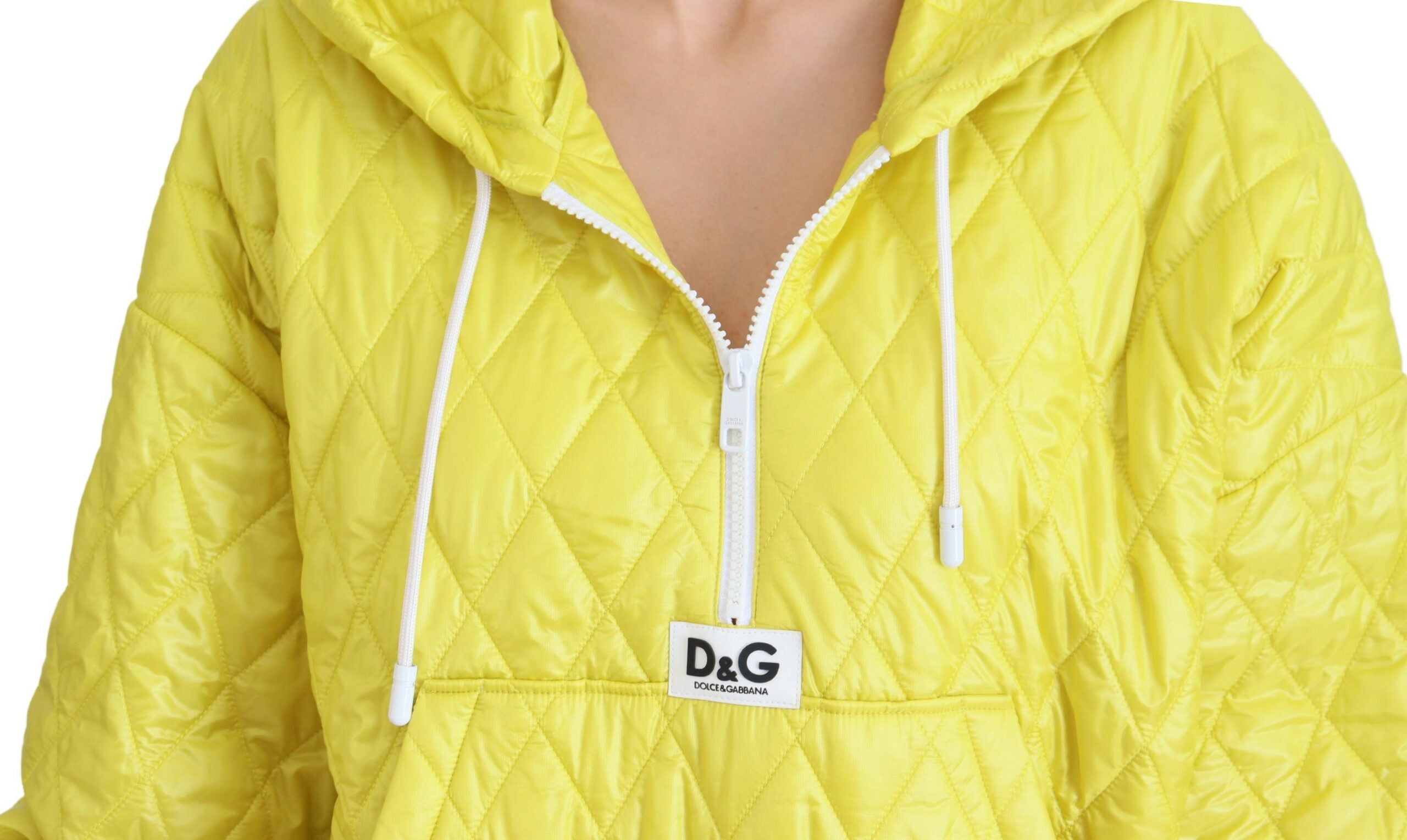 Yellow Nylon Quilted Hooded Pullover Jacket - ventzia