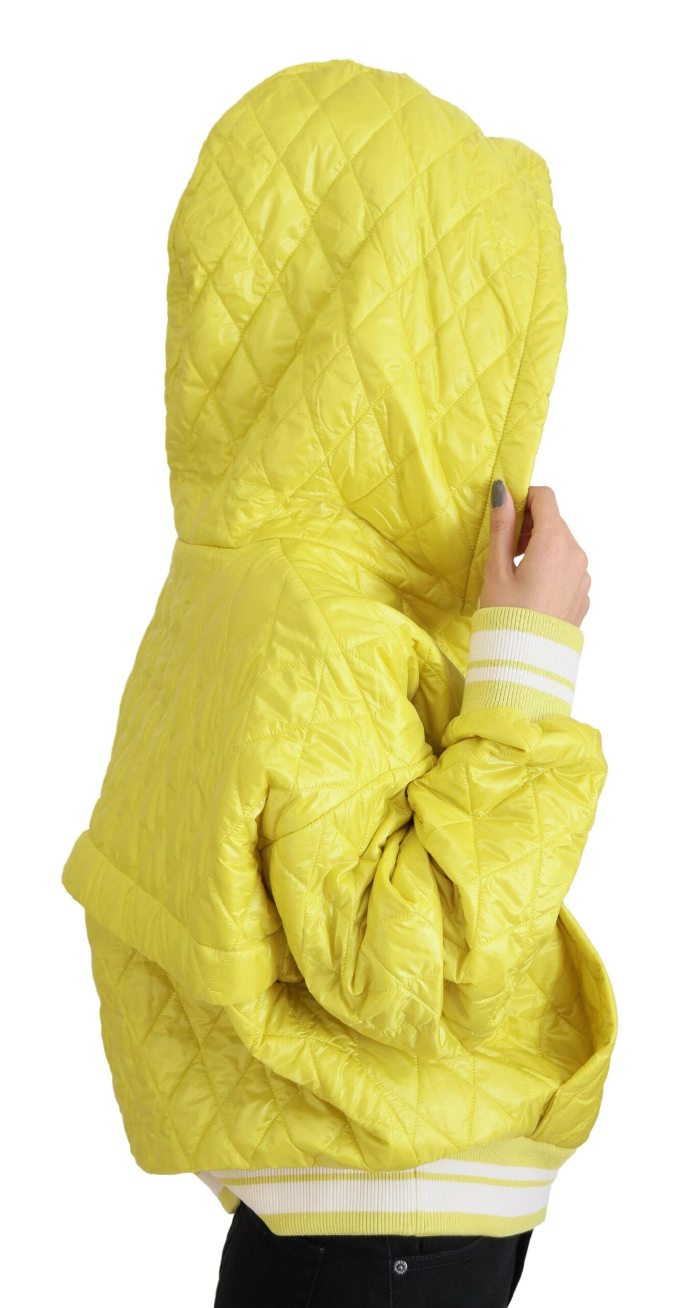 Yellow Nylon Quilted Hooded Pullover Jacket - ventzia