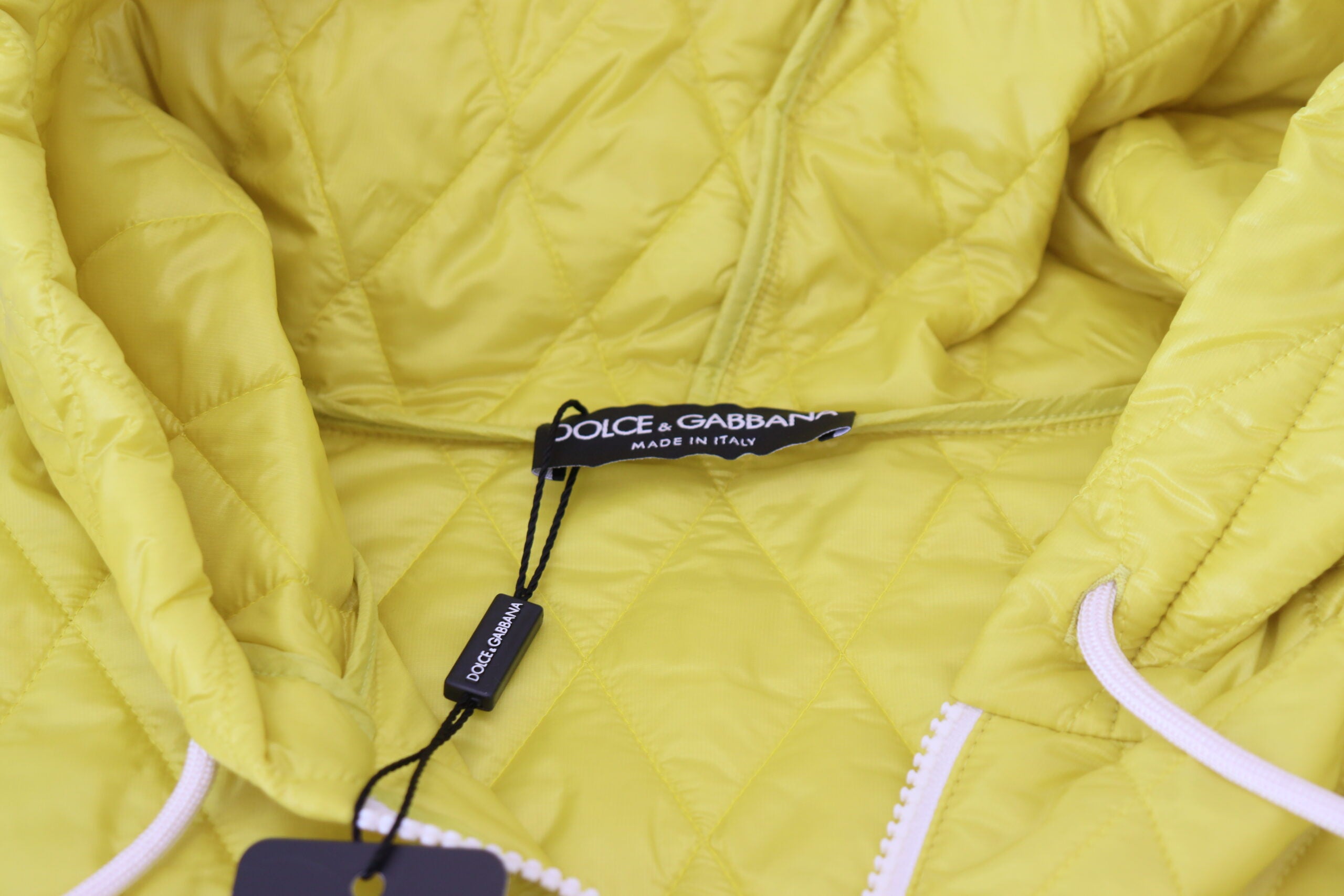 Yellow Nylon Quilted Hooded Pullover Jacket - ventzia