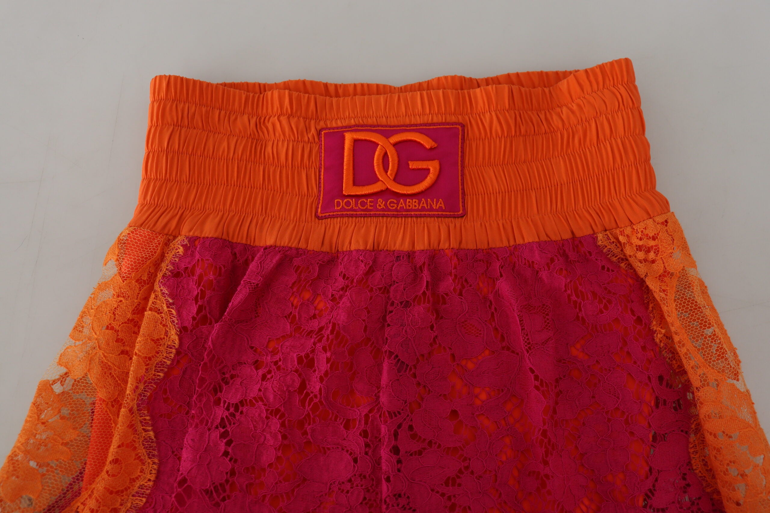 Pink Orange Lace Cotton High Waist Shorts - ventzia