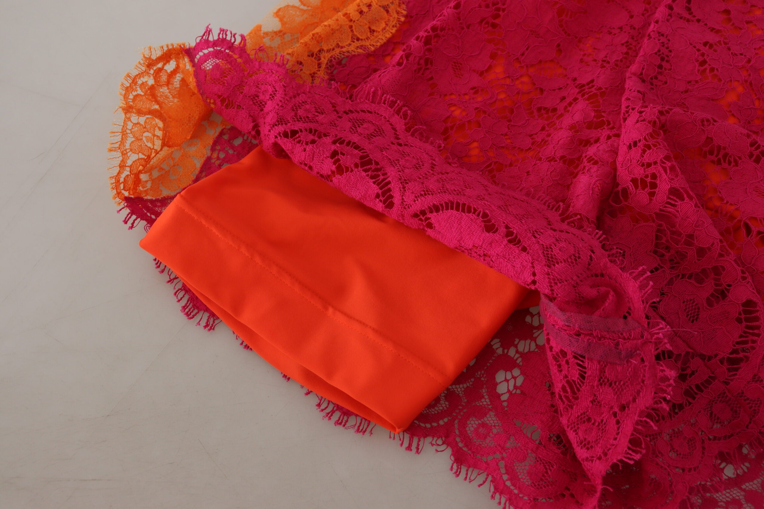 Pink Orange Lace Cotton High Waist Shorts - ventzia