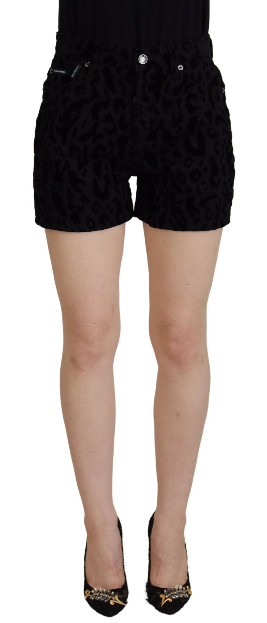 Black Denim Cotton Stretch Hot Pants Shorts - ventzia
