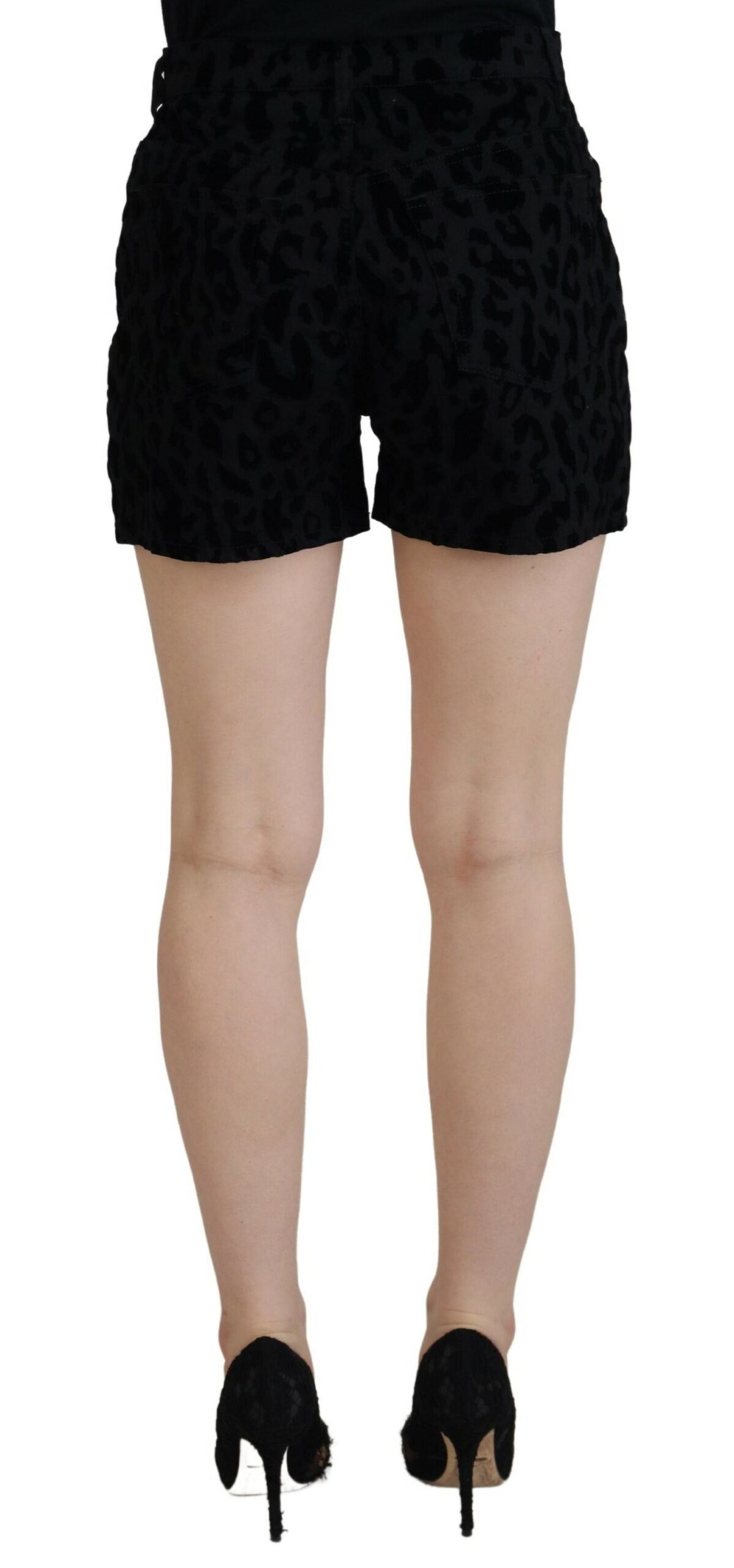 Black Denim Cotton Stretch Hot Pants Shorts - ventzia