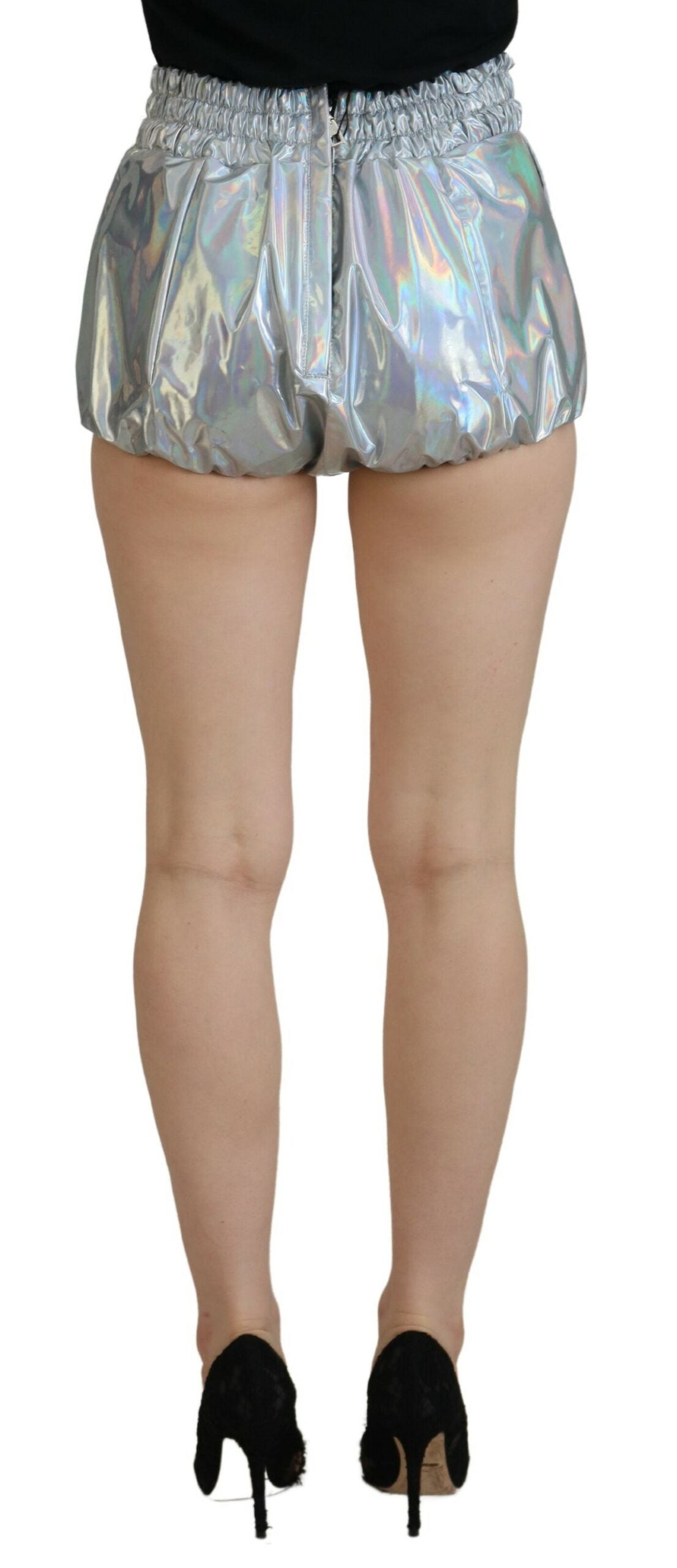 Silver Holographic High Waist Hot Pants Shorts - ventzia
