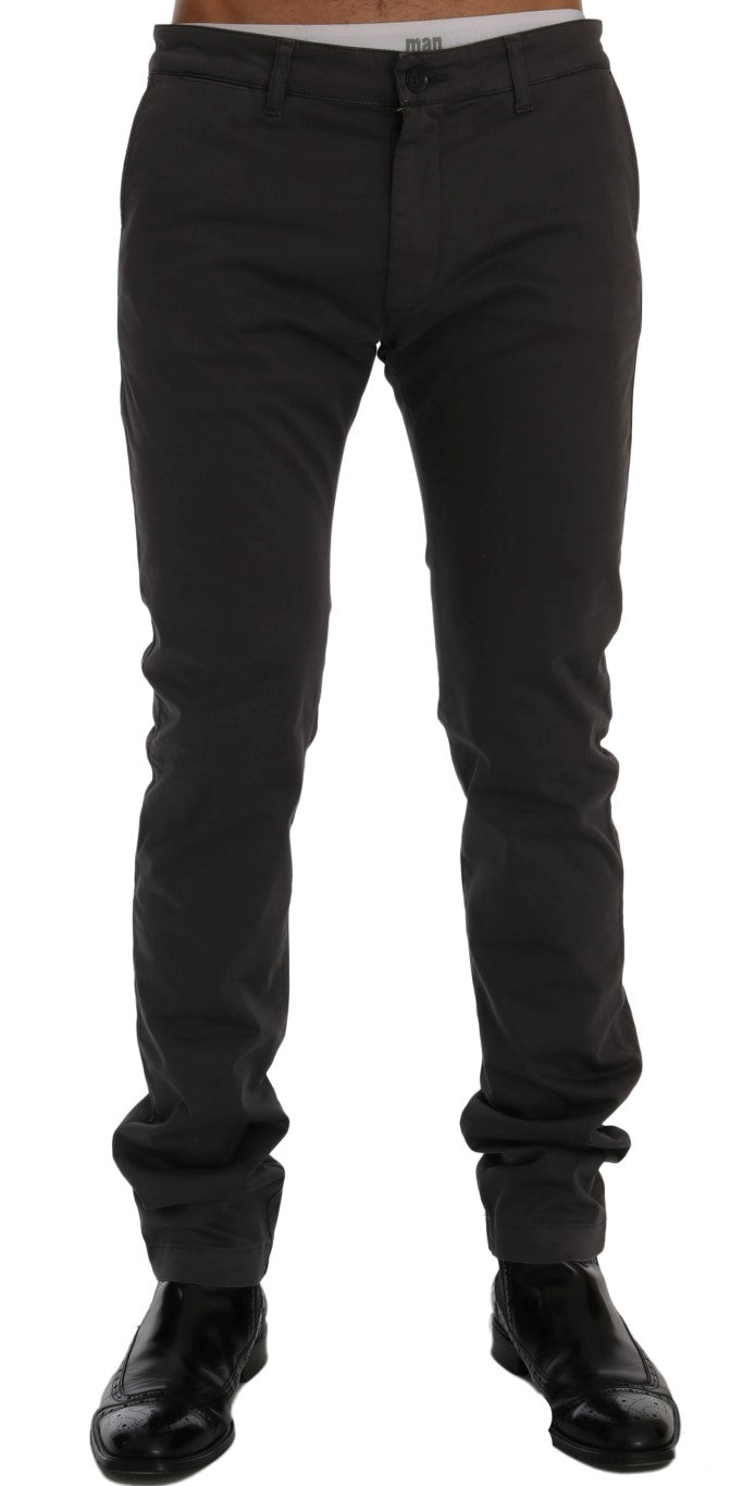 Elegant Slim-Fit Gray Cotton Trousers - ventzia