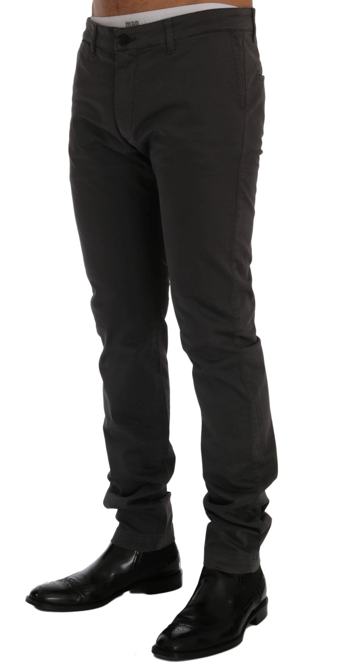 Elegant Slim-Fit Gray Cotton Trousers - ventzia