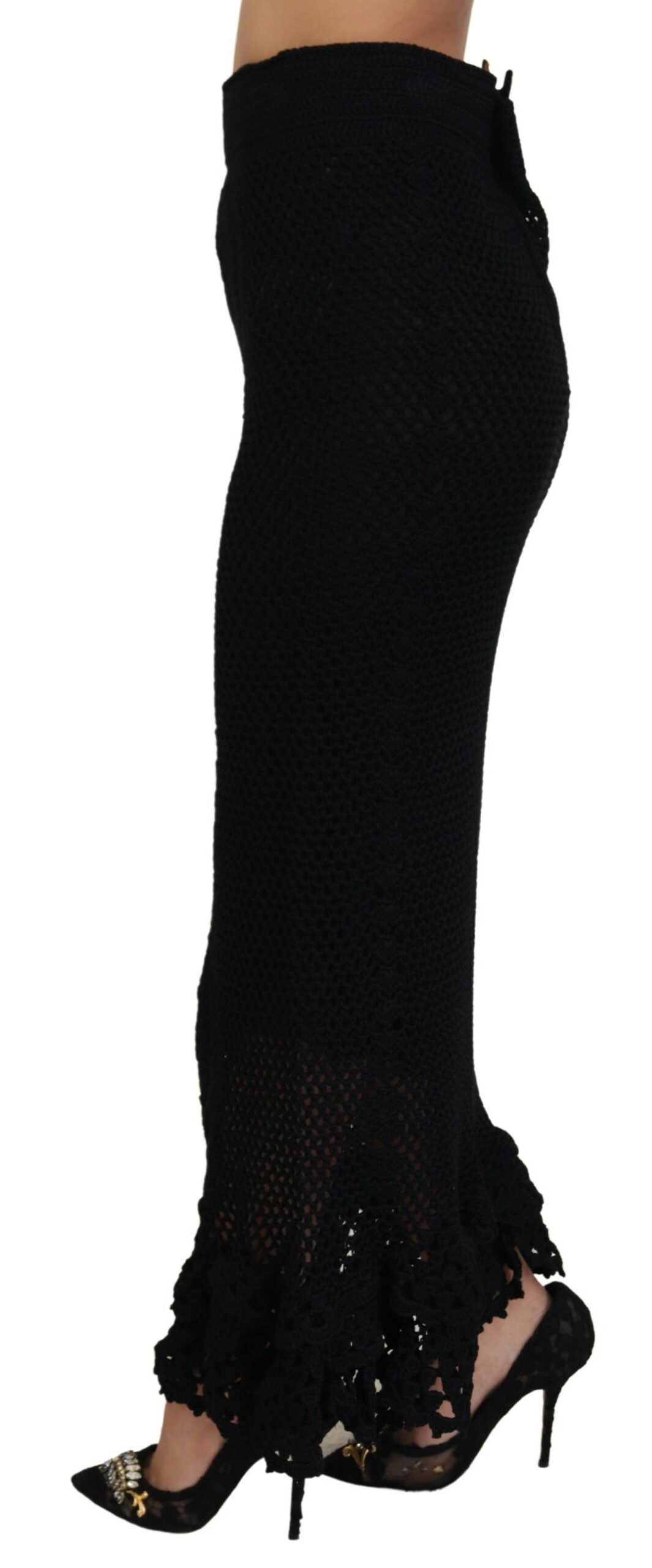 Black Knitted Cotton High Waist Mermaid Skirt - ventzia