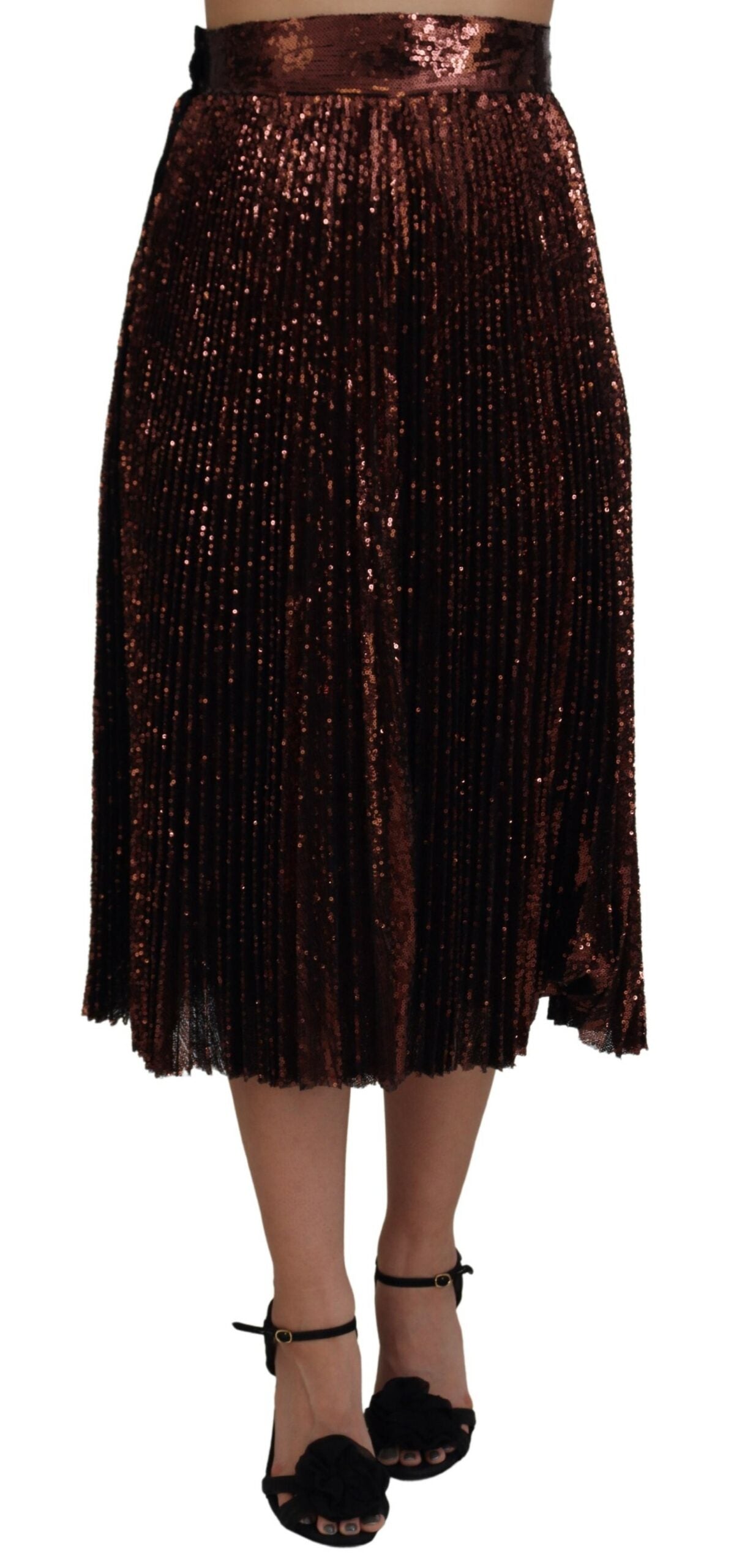 Bronze Sequined High Waist A-line Maxi Skirt - ventzia