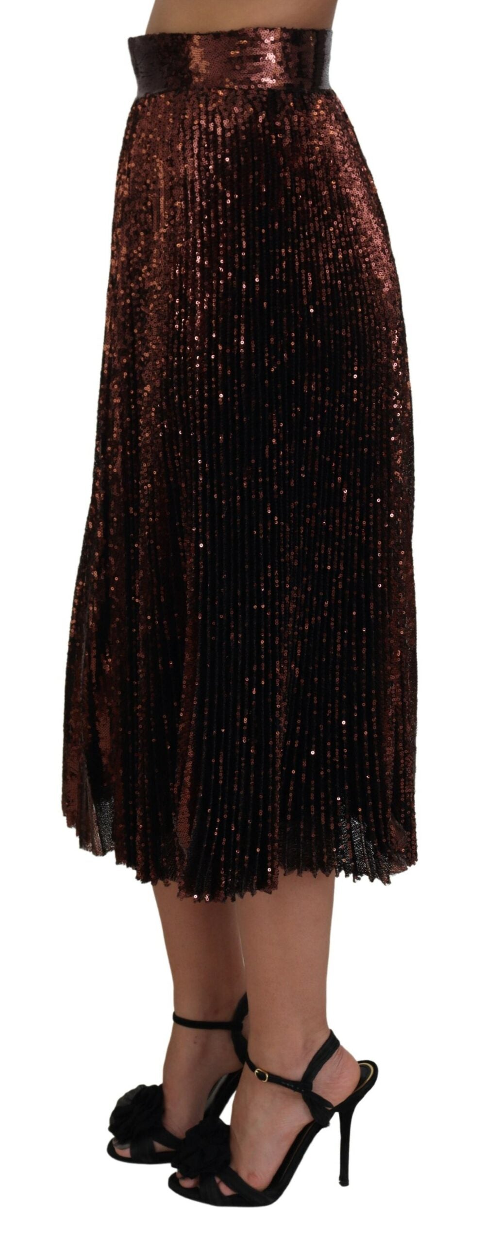 Bronze Sequined High Waist A-line Maxi Skirt - ventzia