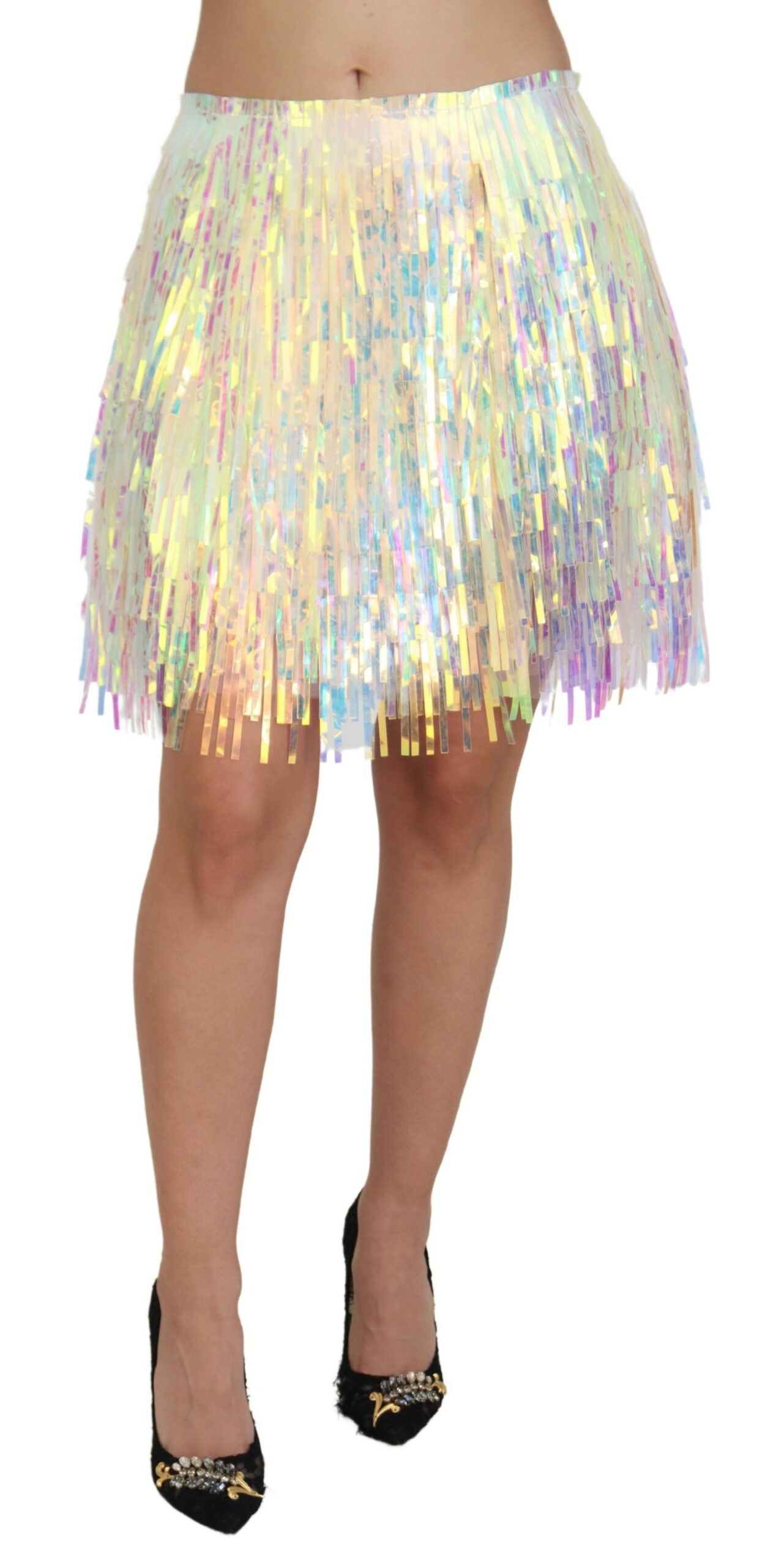 Multicolor Iridescent Fringed Tulle Skirt - ventzia