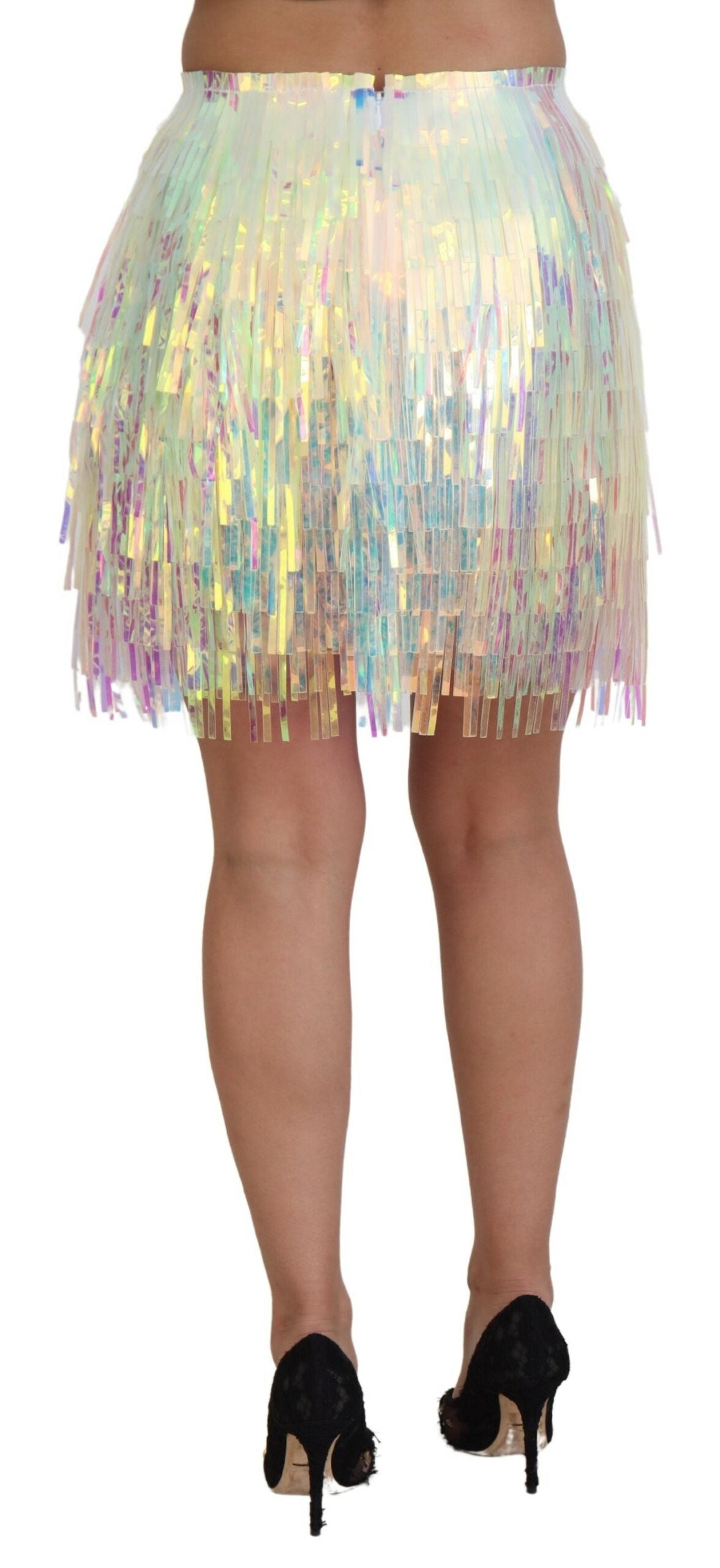 Multicolor Iridescent Fringed Tulle Skirt - ventzia