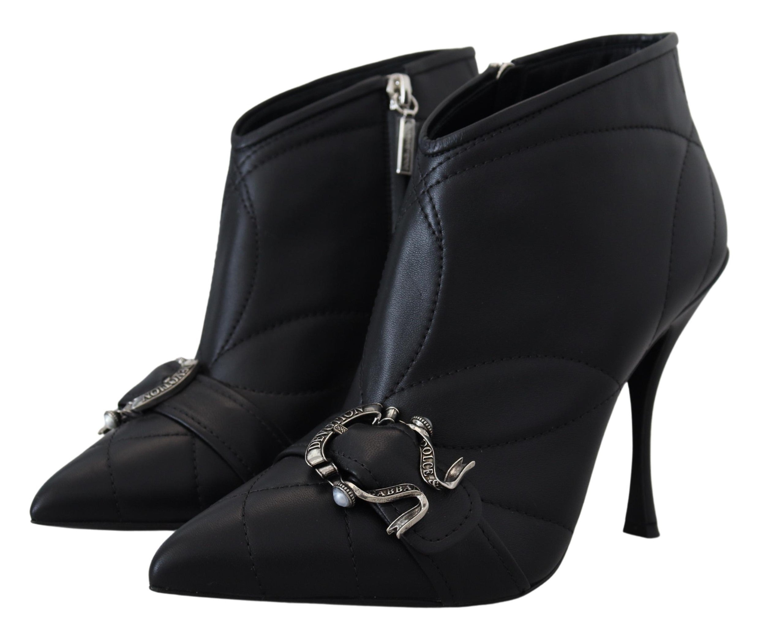 Black Devotion Quilted Buckled Ankle Boots Shoes - ventzia