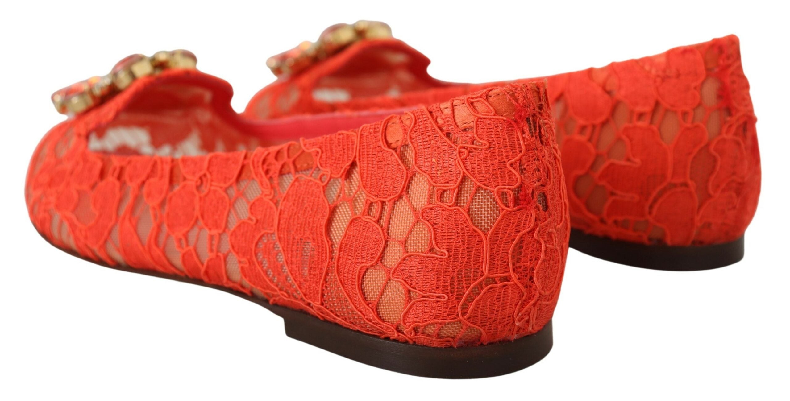 Red Taormina Lace Crystals Ballet Flats Shoes - ventzia