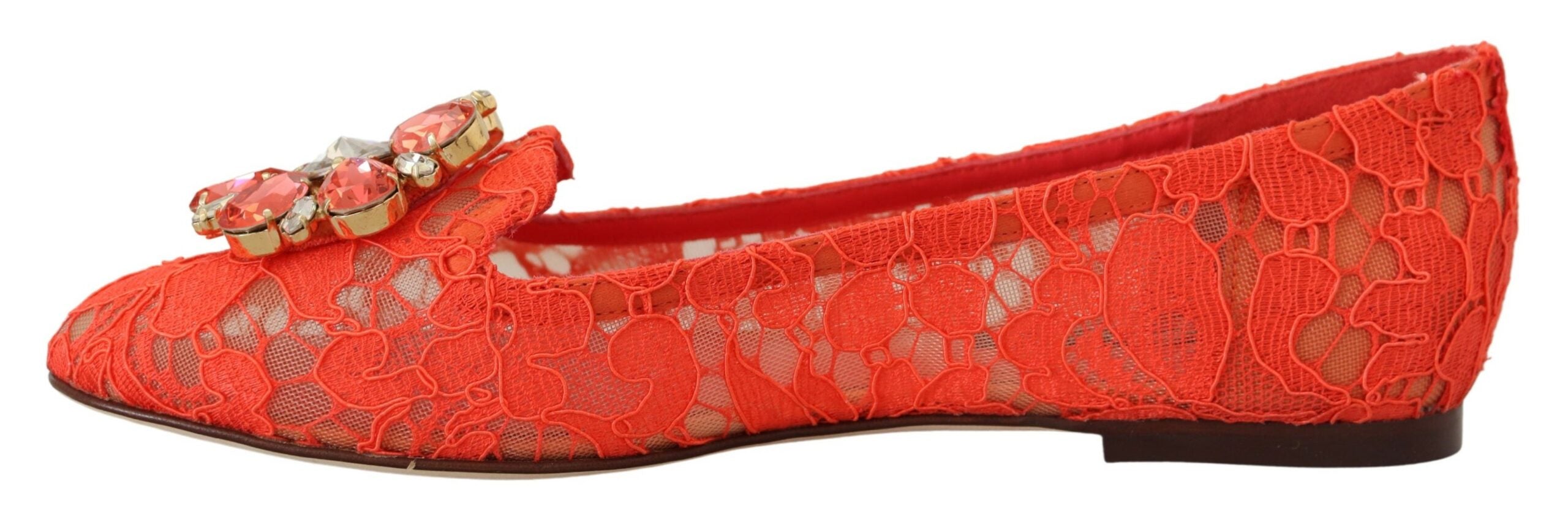 Red Taormina Lace Crystals Ballet Flats Shoes - ventzia