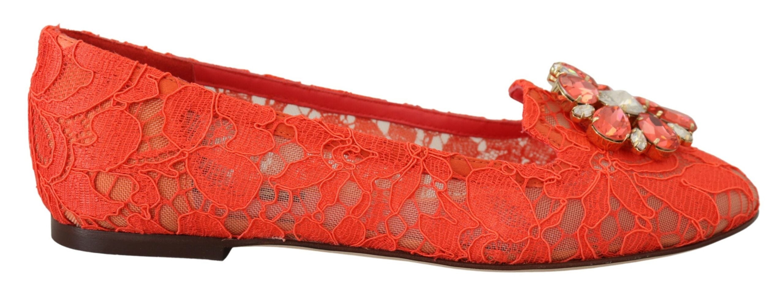 Red Taormina Lace Crystals Ballet Flats Shoes - ventzia