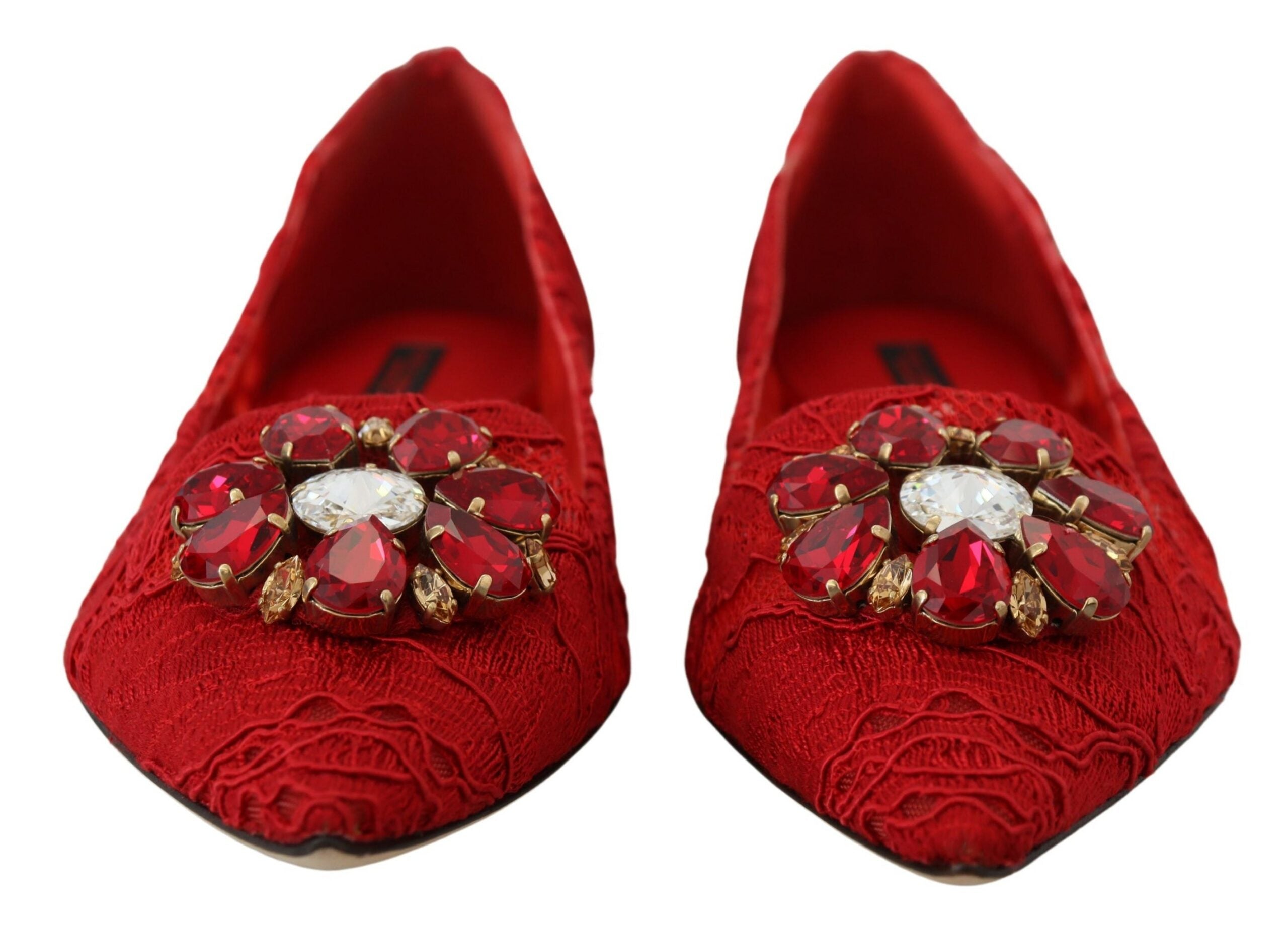 Red Taormina Crystals Loafers Flats Shoes - ventzia