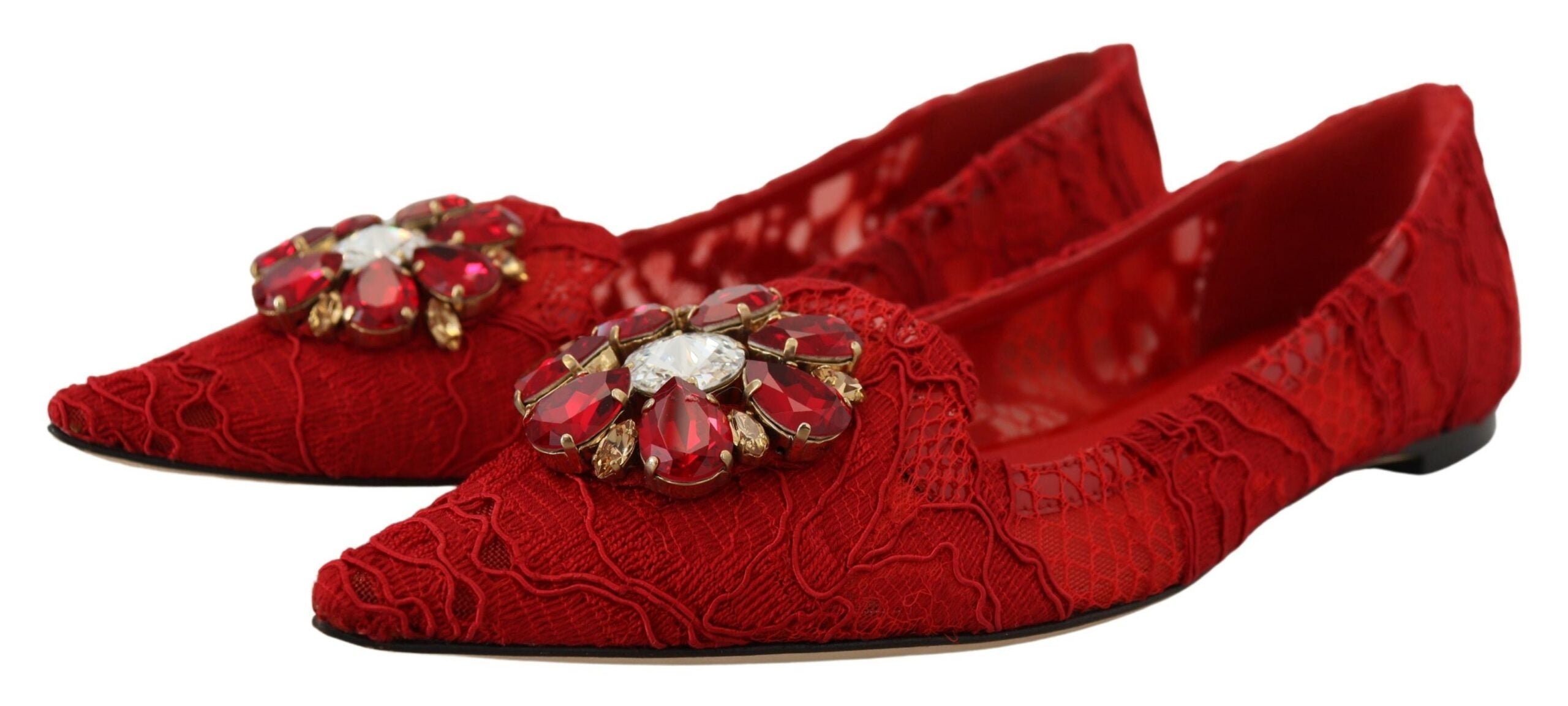 Red Taormina Crystals Loafers Flats Shoes - ventzia