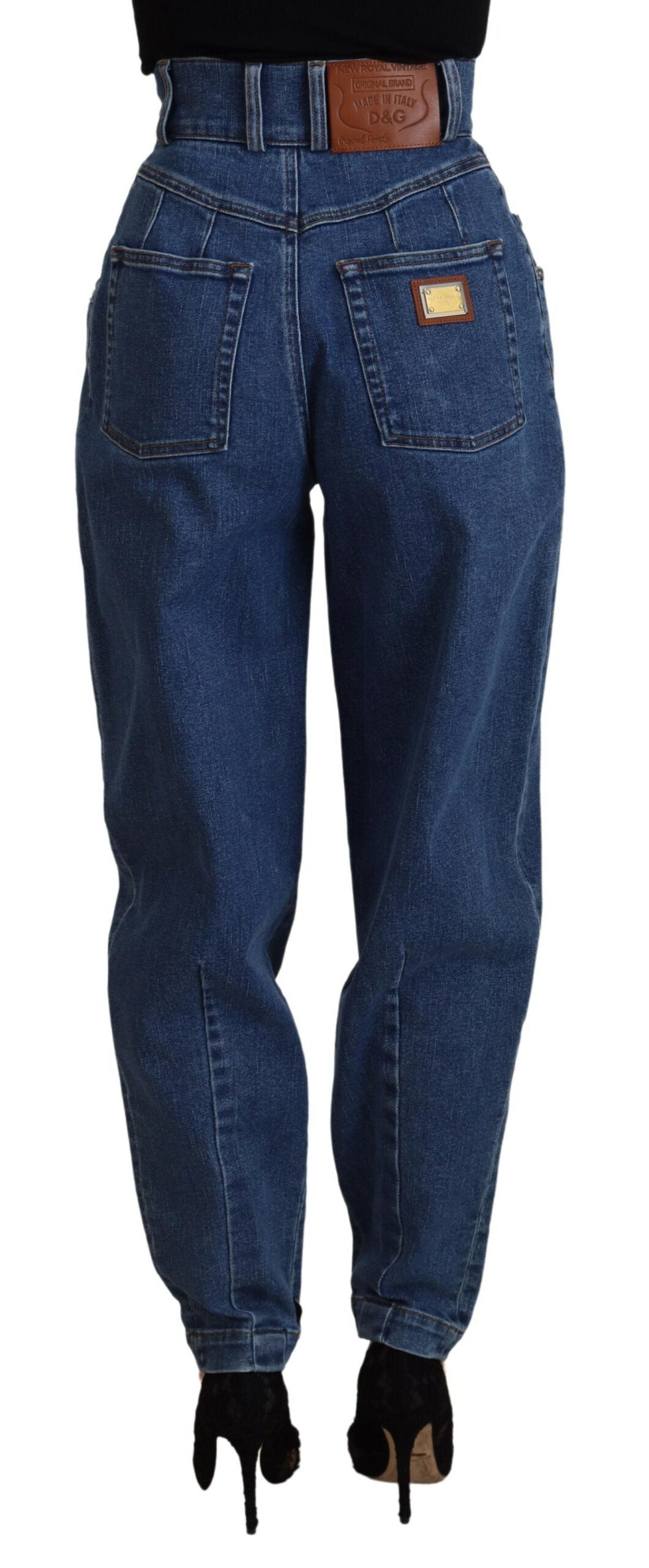 Blue High Waist Denim Cotton Stretch Jeans - ventzia