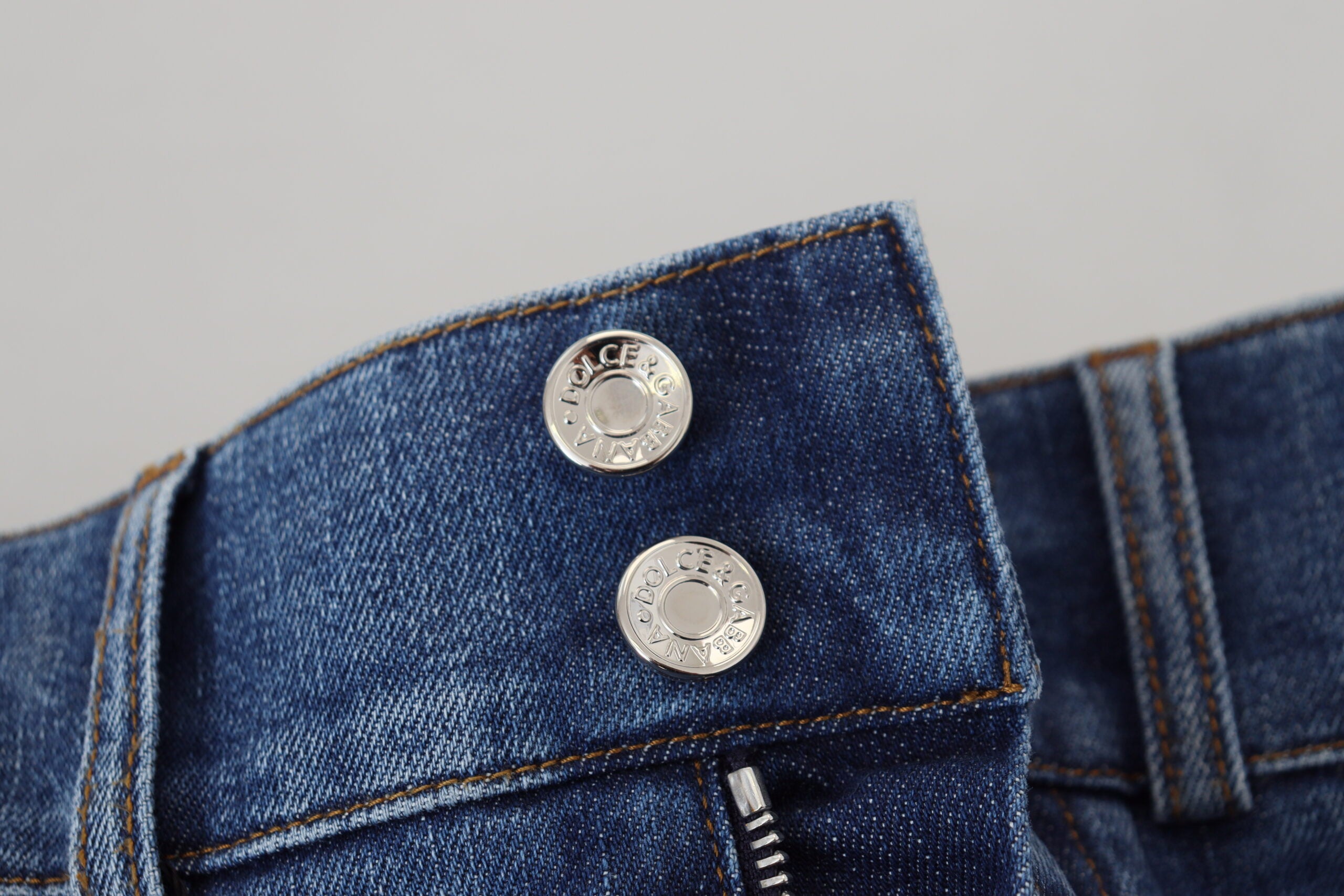 Blue High Waist Denim Cotton Stretch Jeans - ventzia