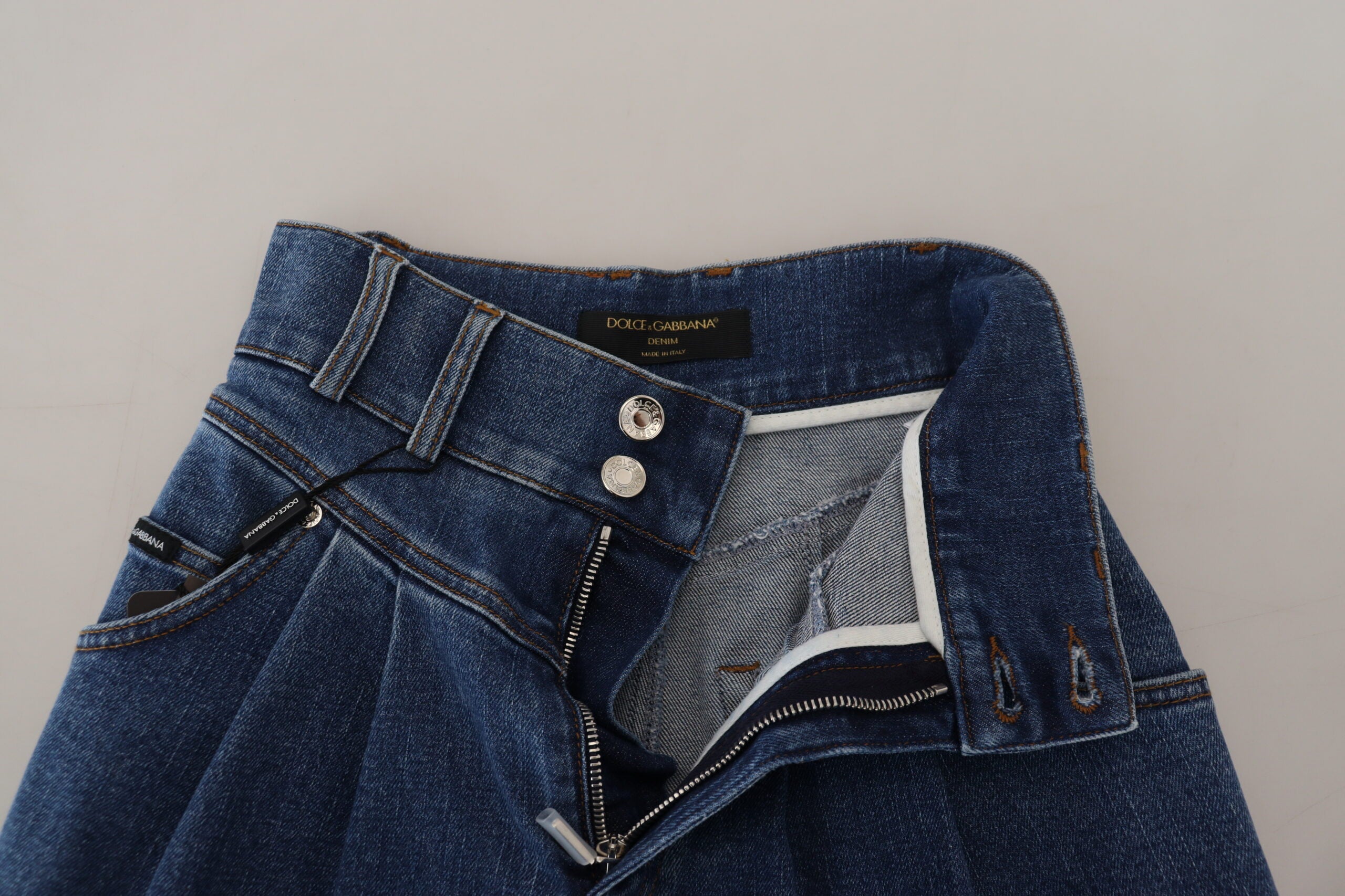 Blue High Waist Denim Cotton Stretch Jeans - ventzia